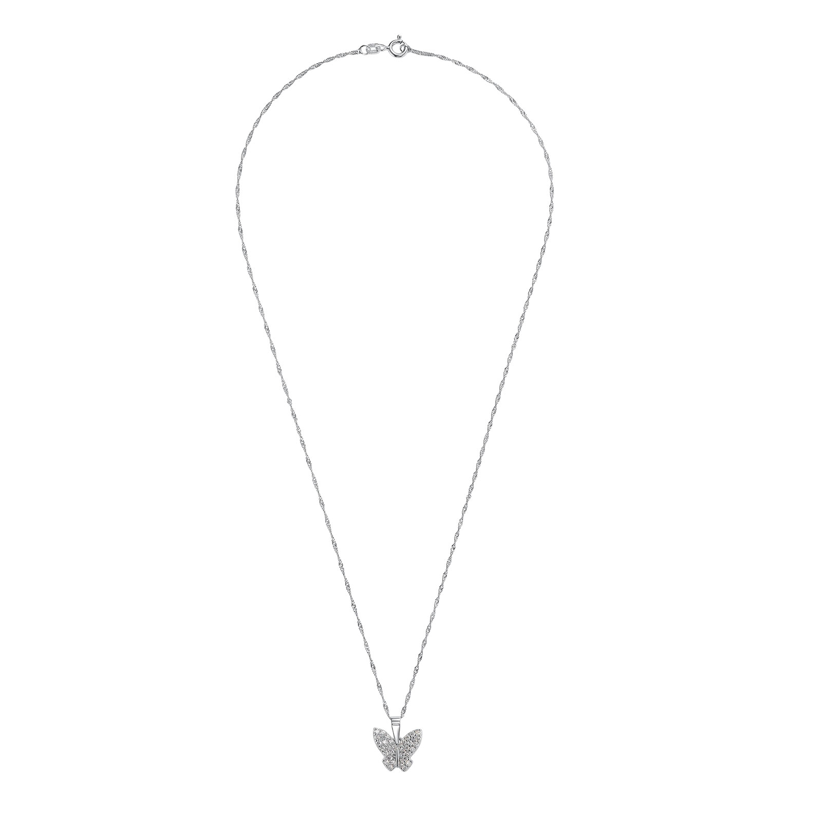 Silverhalsband, berlock fjäril - 42 cm