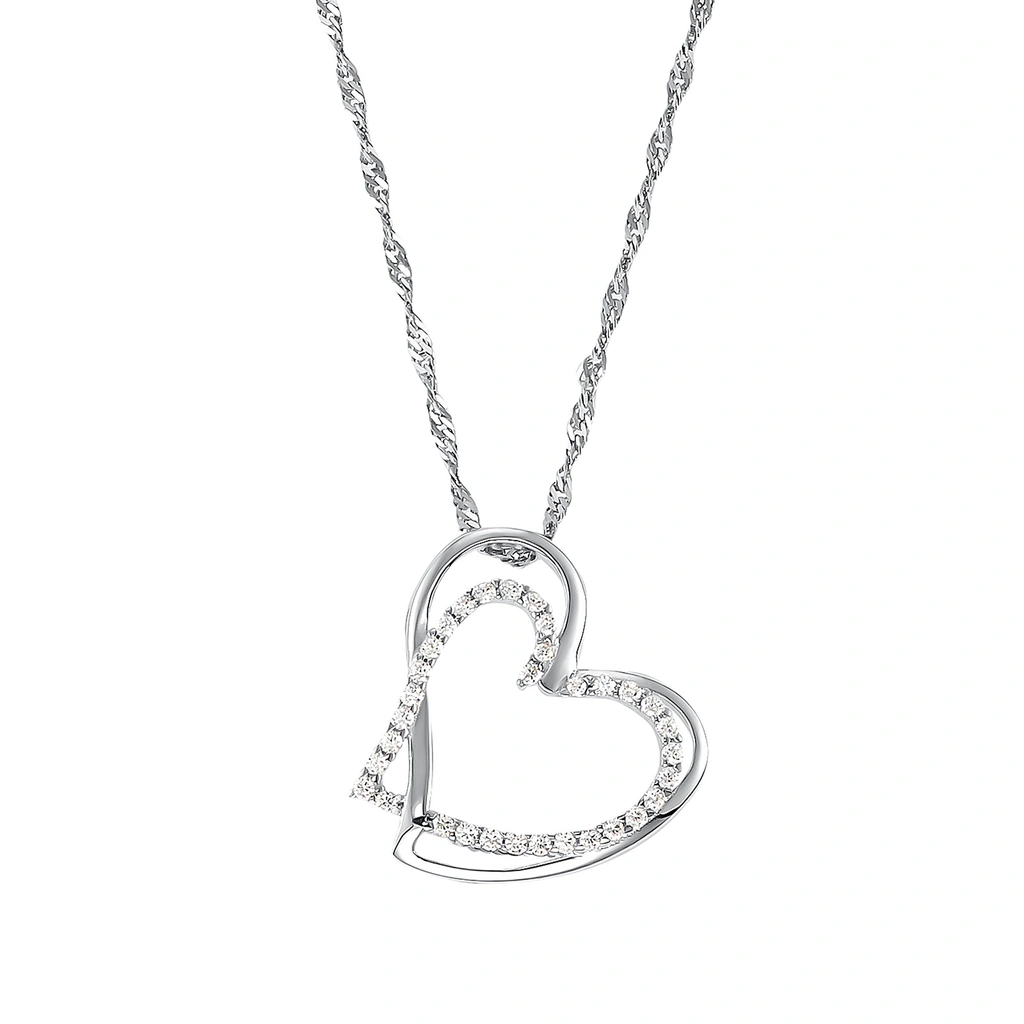 Silverhalsband, singaporekedja med dubbelt hjärta - 45 cm