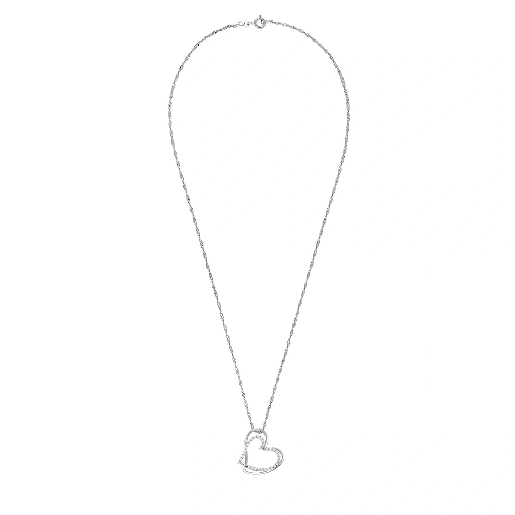 Silverhalsband, singaporekedja med dubbelt hjärta - 45 cm