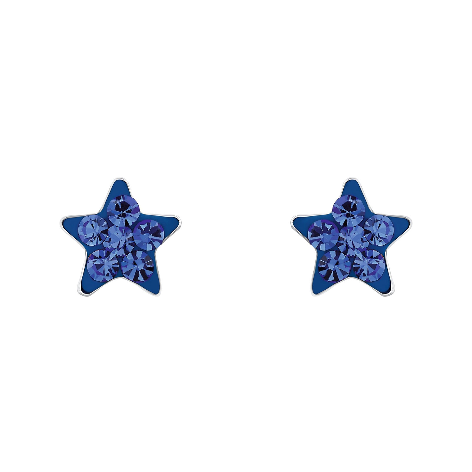Silverörhängen barn, studs blå stjärnor - 6 mm