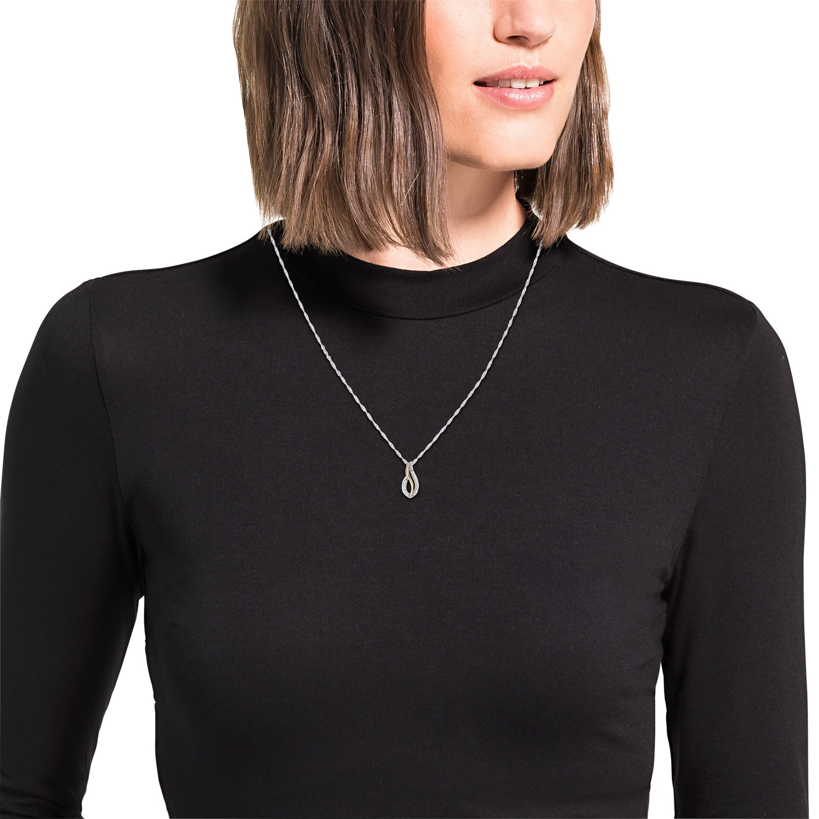 Silverhalsband - Singapore & bicolor droppe, 45 cm