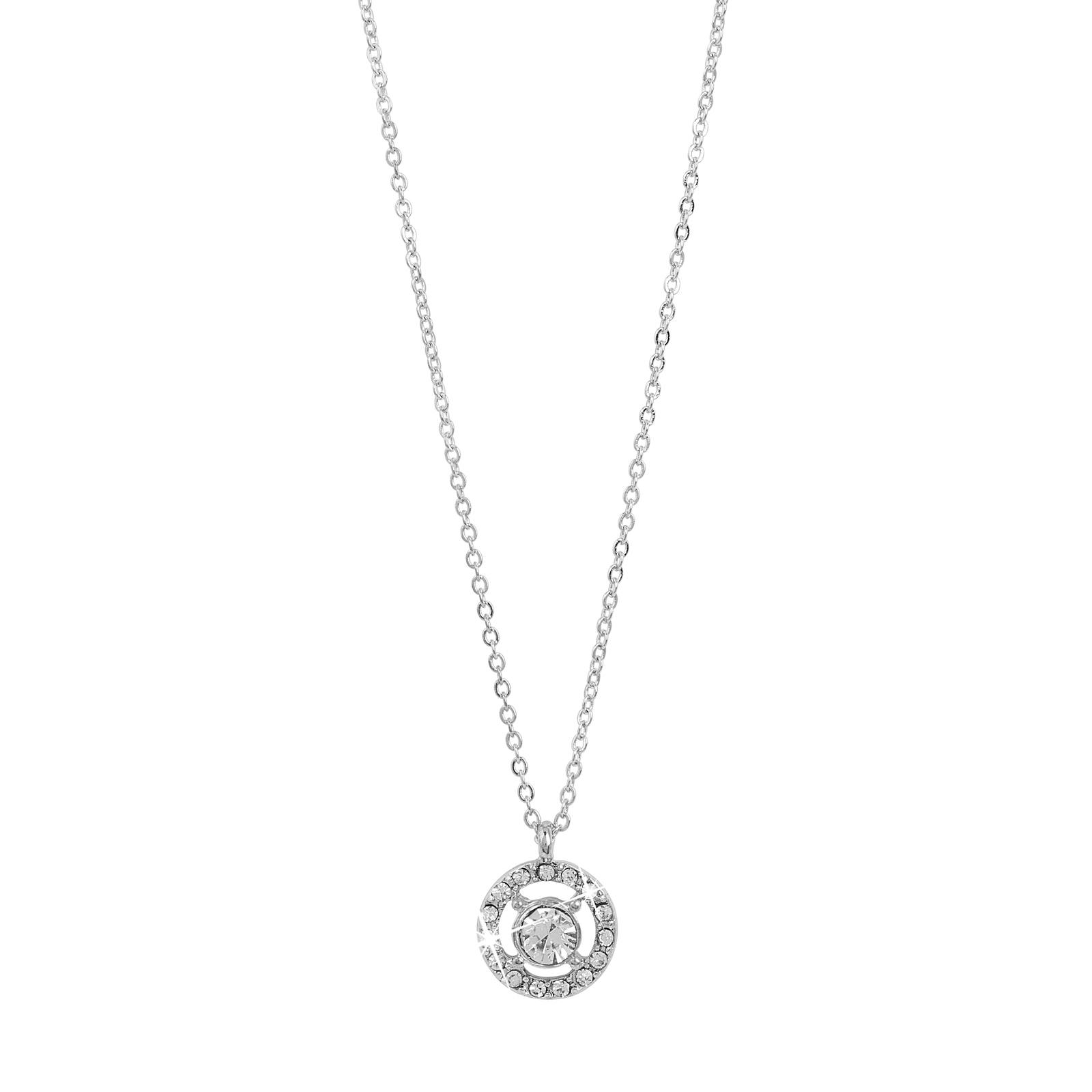 Silverfärgat halsband - cirkelberlock, vita stenar