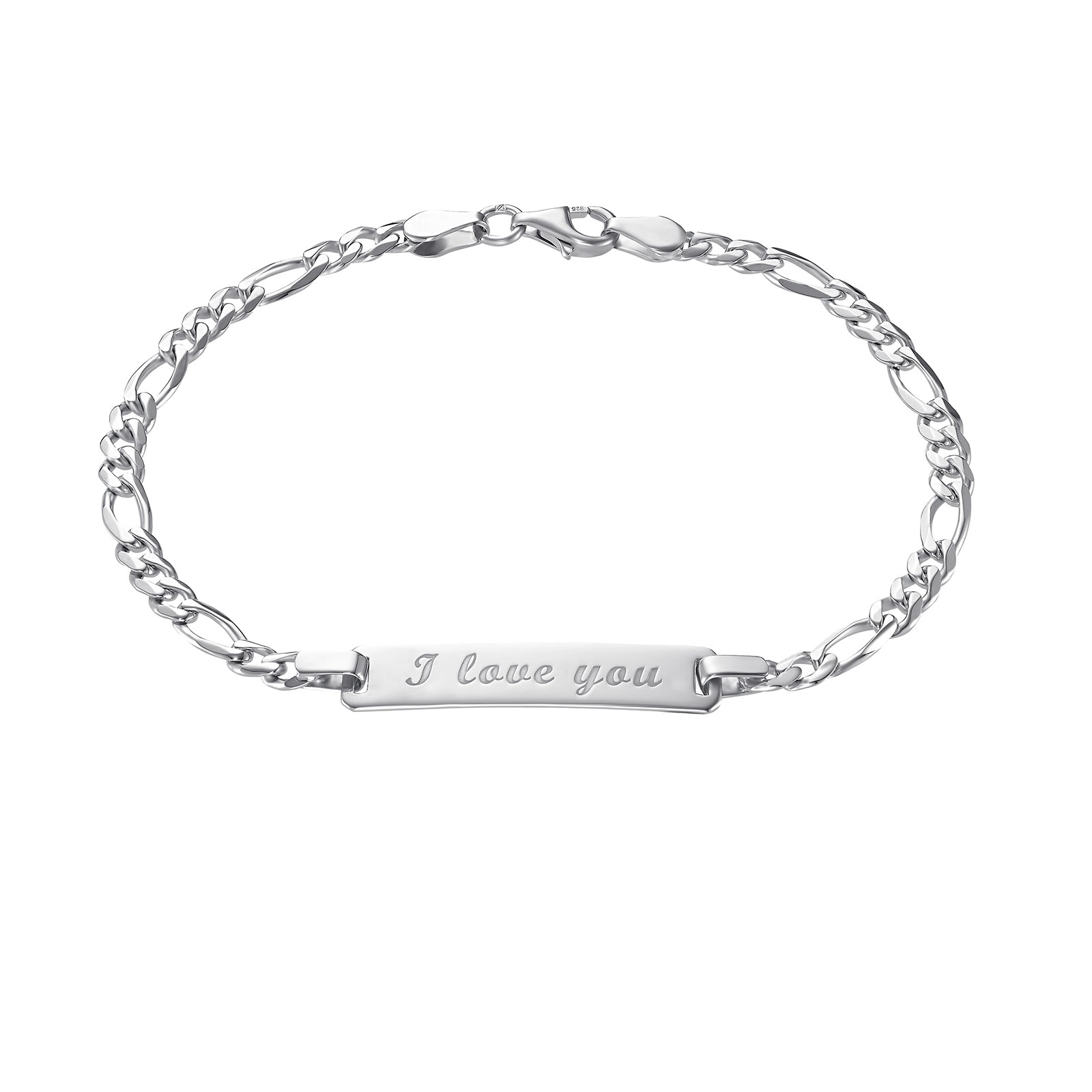 Silverarmband, figarolänk med id-bricka "I love you" - 19 cm