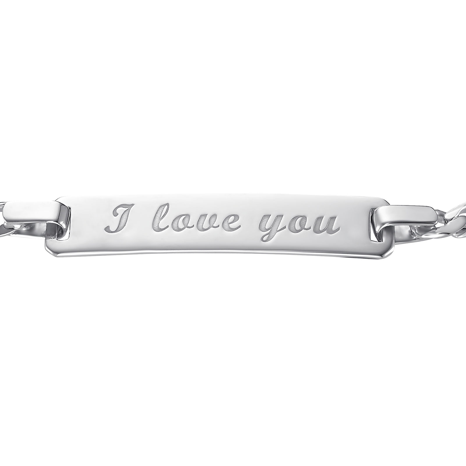 Silverarmband, figarolänk med id-bricka "I love you" - 19 cm