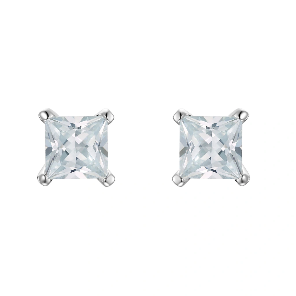 Silverörhängen, studs kvadratiska med svarta stenar - 6 mm