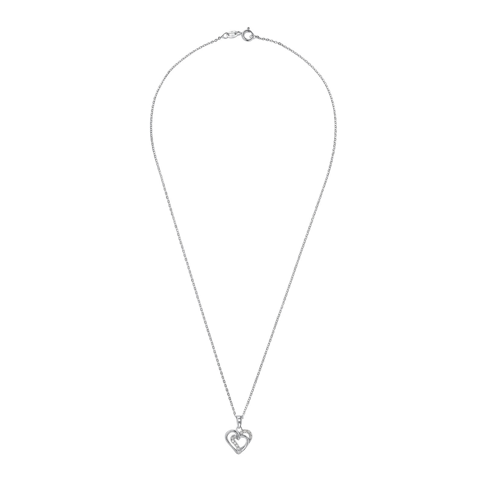 Silverhalsband, slingrande hjärtan - 42 cm