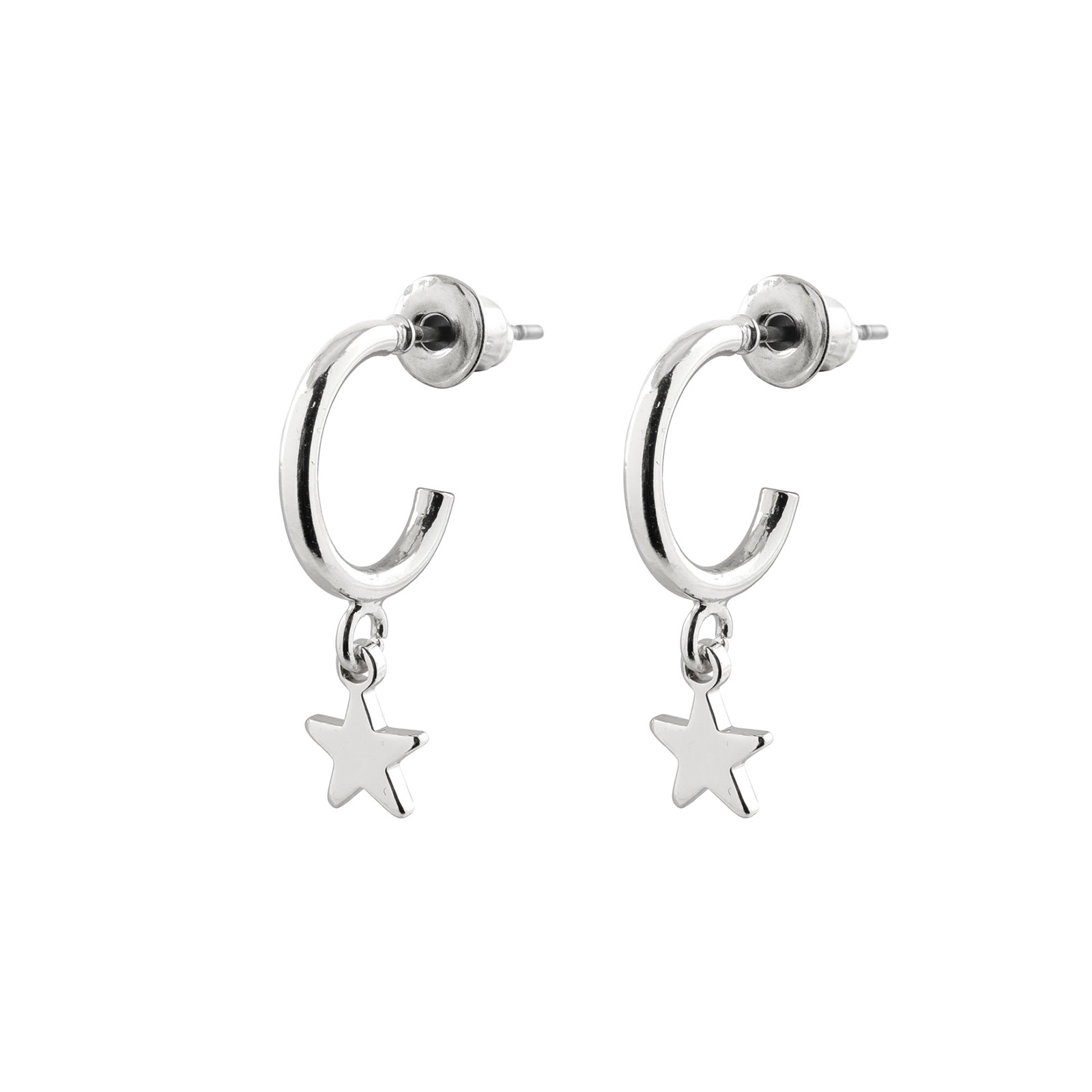 Silverfärgade örhängen, stjärnor - hoops 8 mm