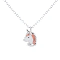 Silverhalsband för barn - vit/rosa enhörning, 36+2 cm
