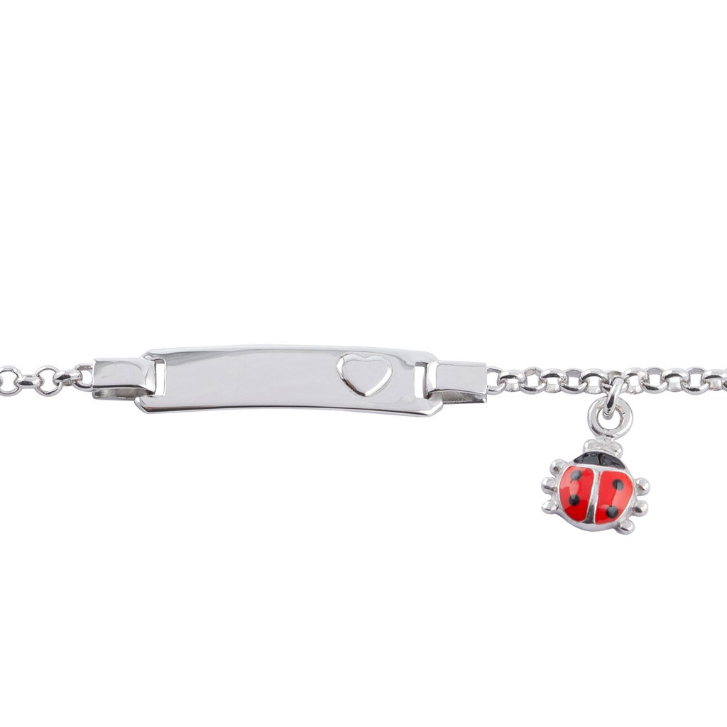 Silverarmband för barn - bricka & röd nyckelpiga, 15+3 cm