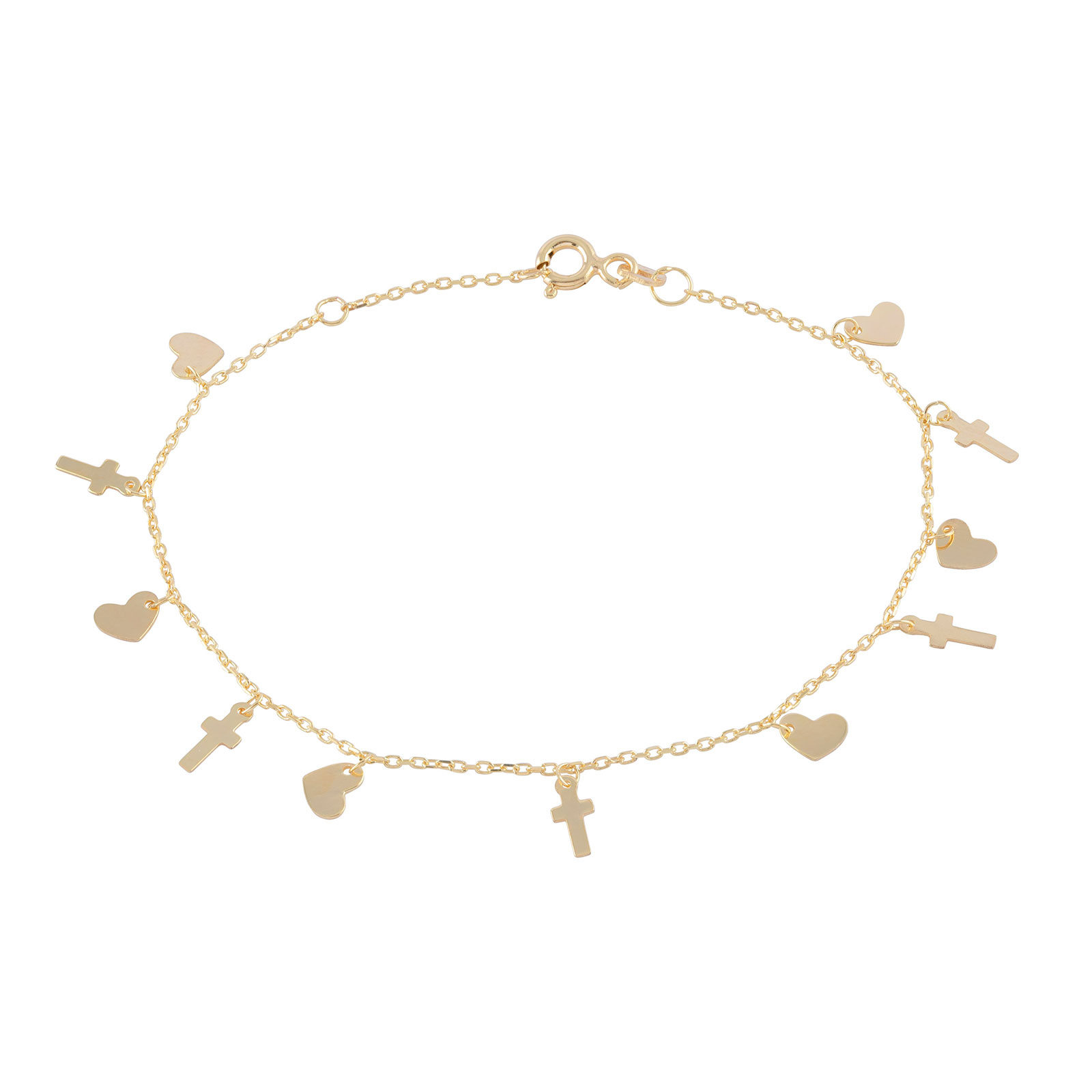 Armband dam 18 k guld, hjärtan & kors - 18 cm