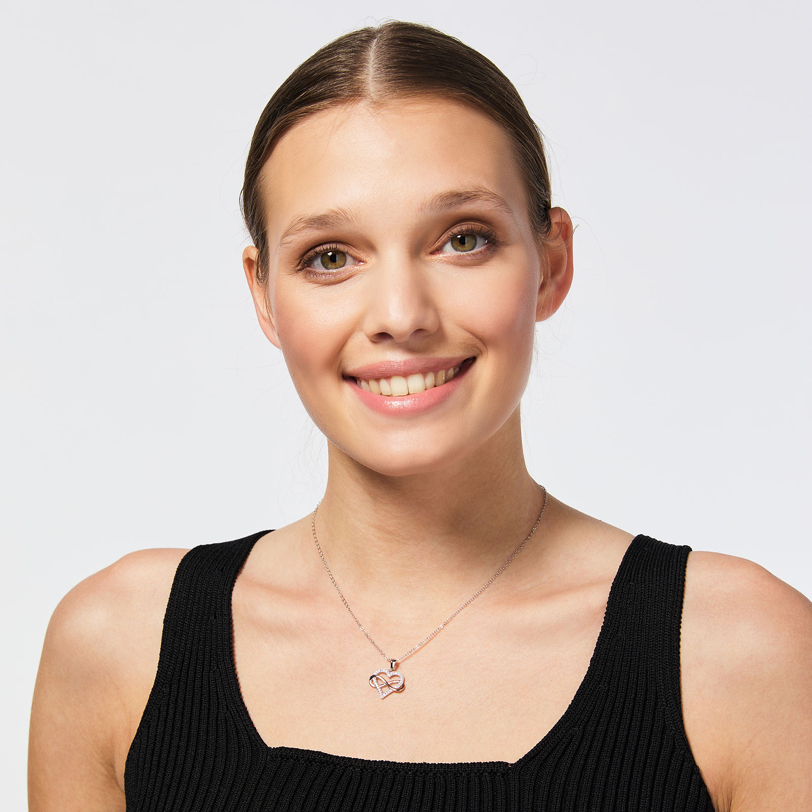 Halsband äkta silver - bicolor hjärta, 42+5 cm