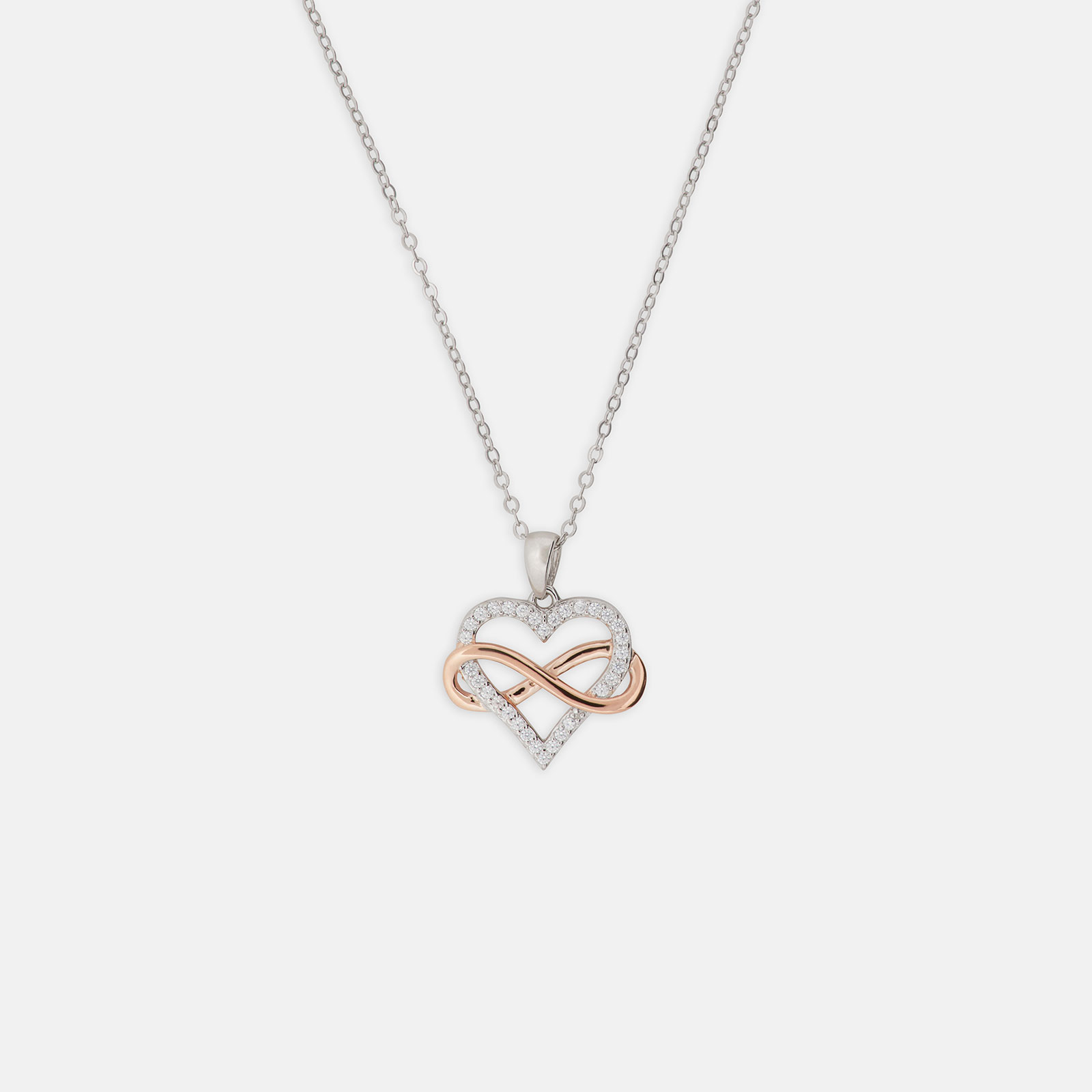 Halsband äkta silver - bicolor hjärta, 42+5 cm