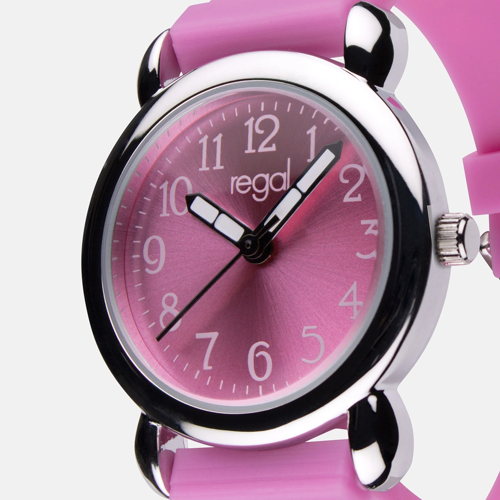 Regal barnklocka - rosa gummiband,  hästar, 27 mm