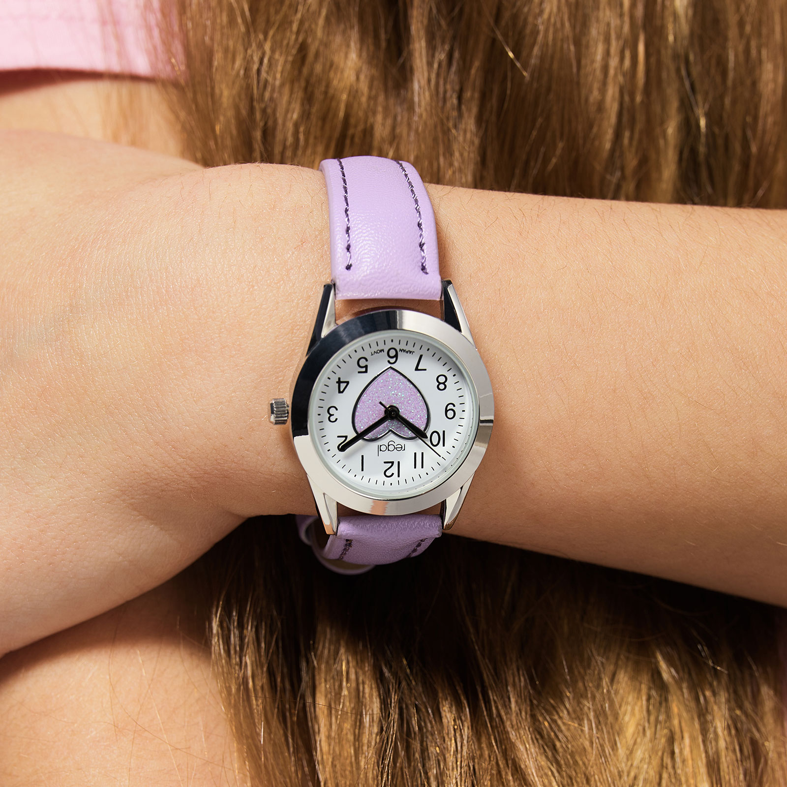 Regal barnklocka & smyckeskrin - silver/lila, 27 mm