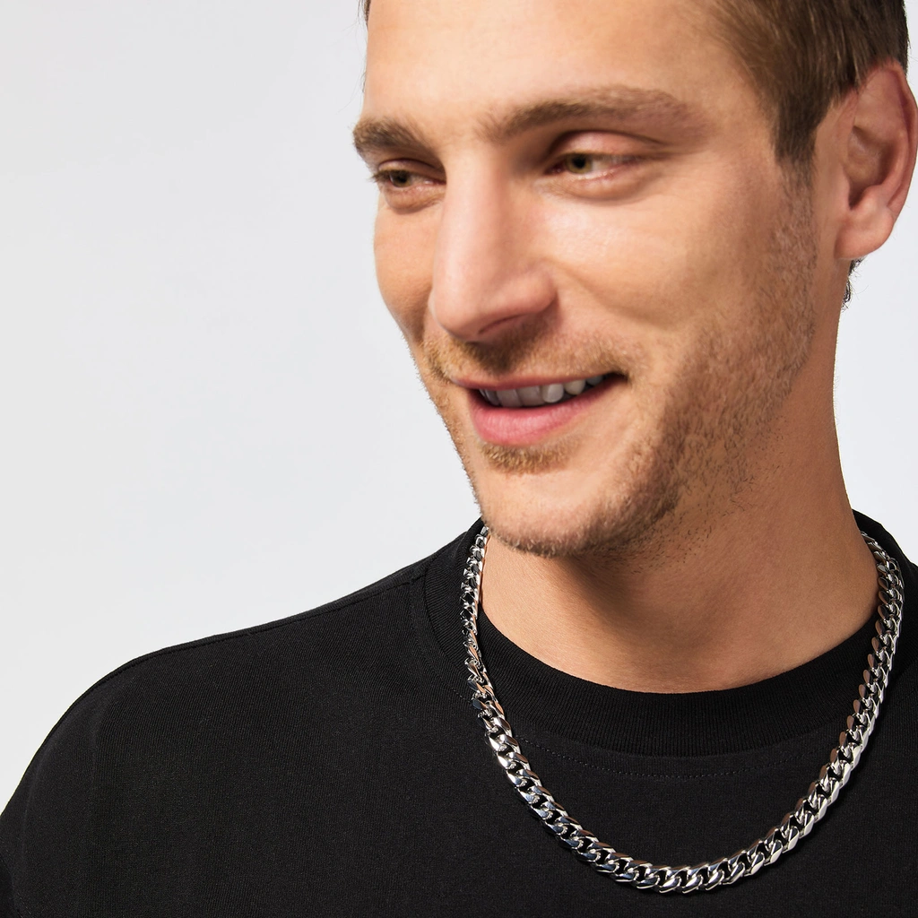 Stålhalsband herr - pansarlänk, 10mm, 55 cm