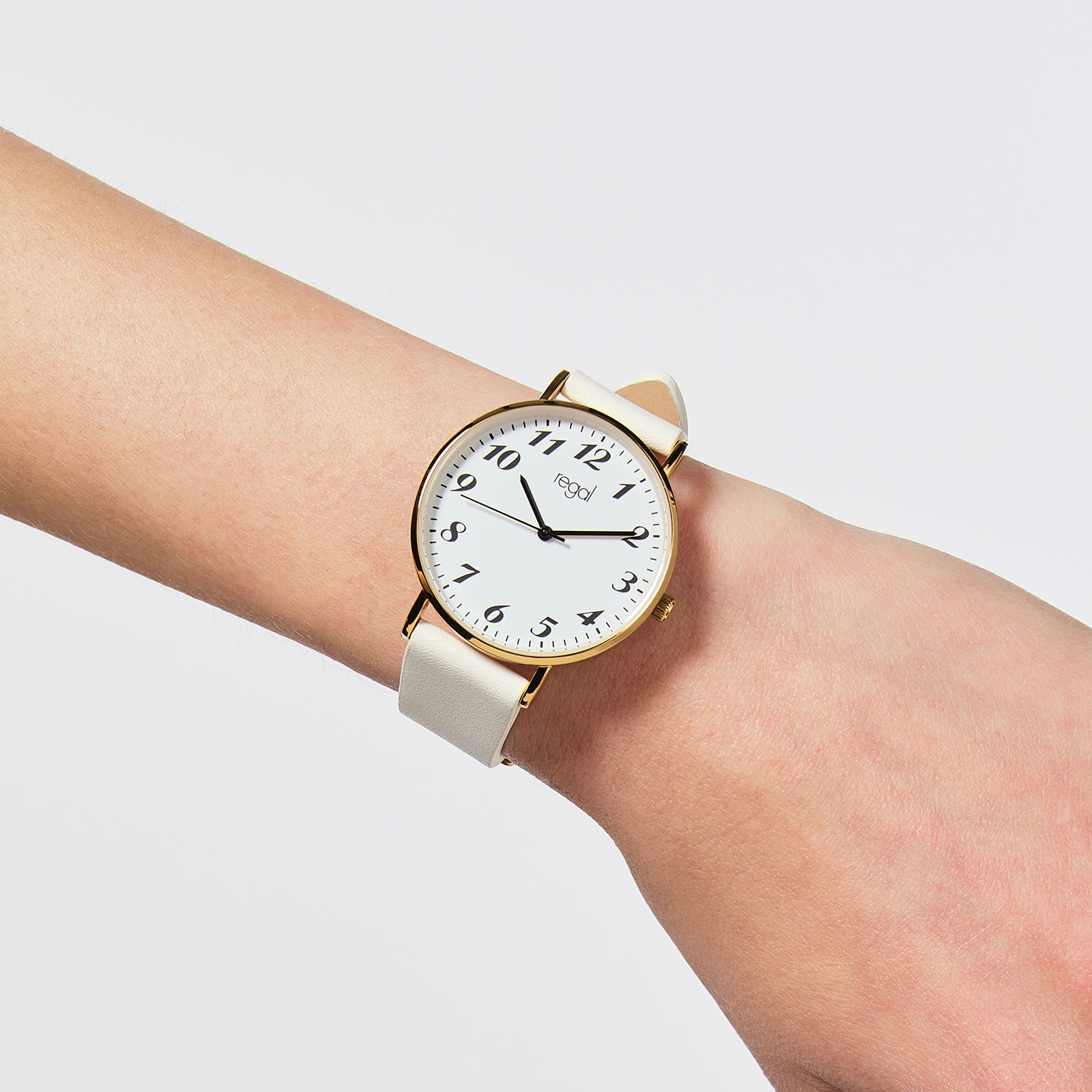 Regal damklocka - vitt band, guldton/vit, 38mm