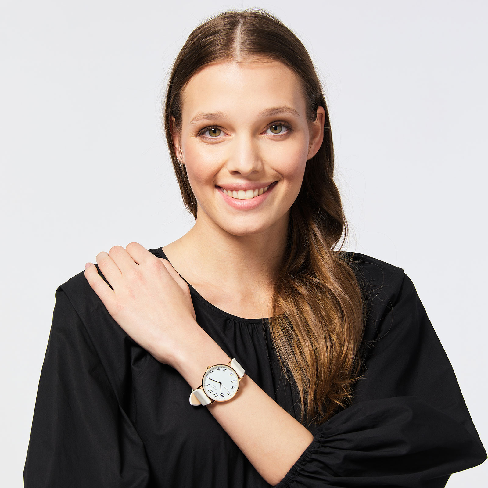 Regal damklocka - vitt band, guldton/vit, 38mm