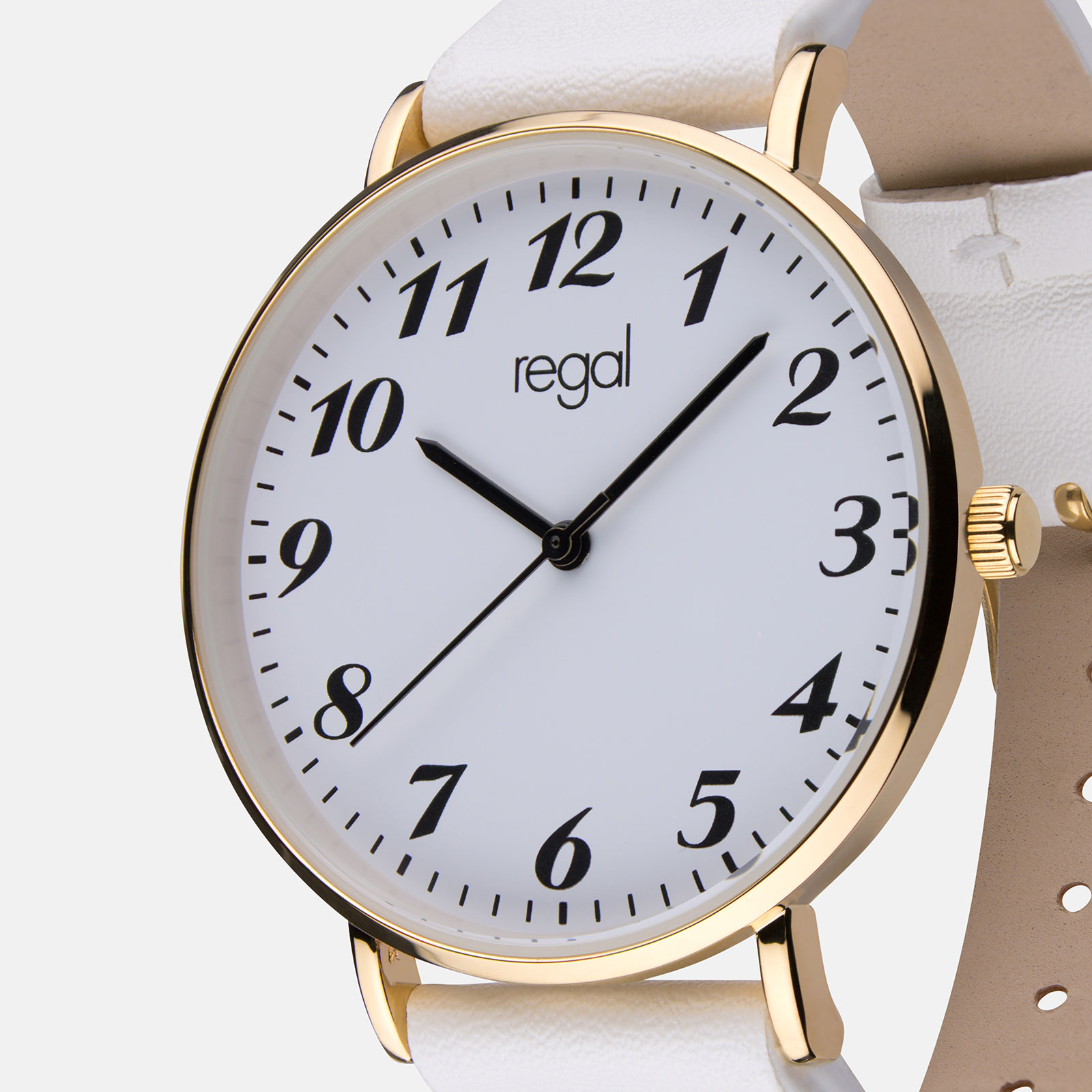 Regal damklocka - vitt band, guldton/vit, 38mm