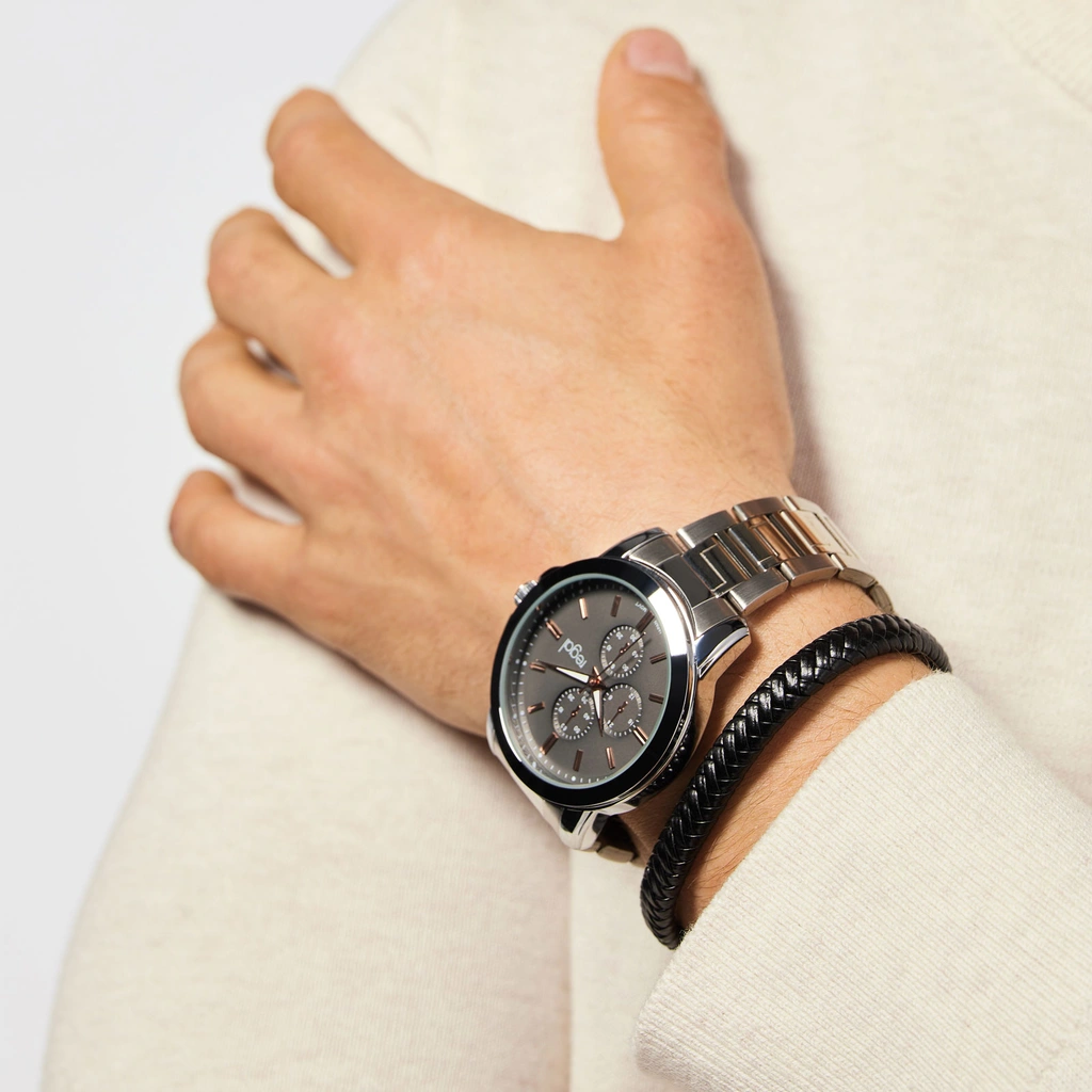 Regal klockset herr -  metallband, silverton/grå, 45mm