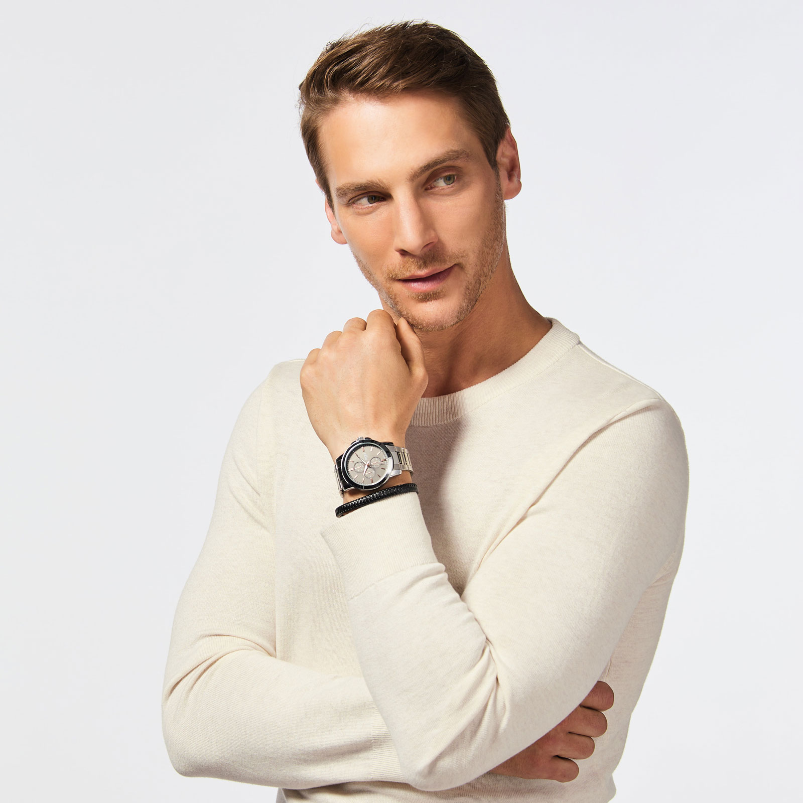 Regal klockset herr -  metallband, silverton/grå, 45mm