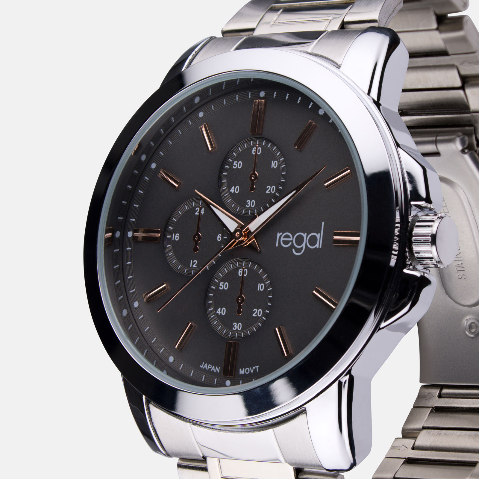 Regal klockset herr -  metallband, silverton/grå, 45mm