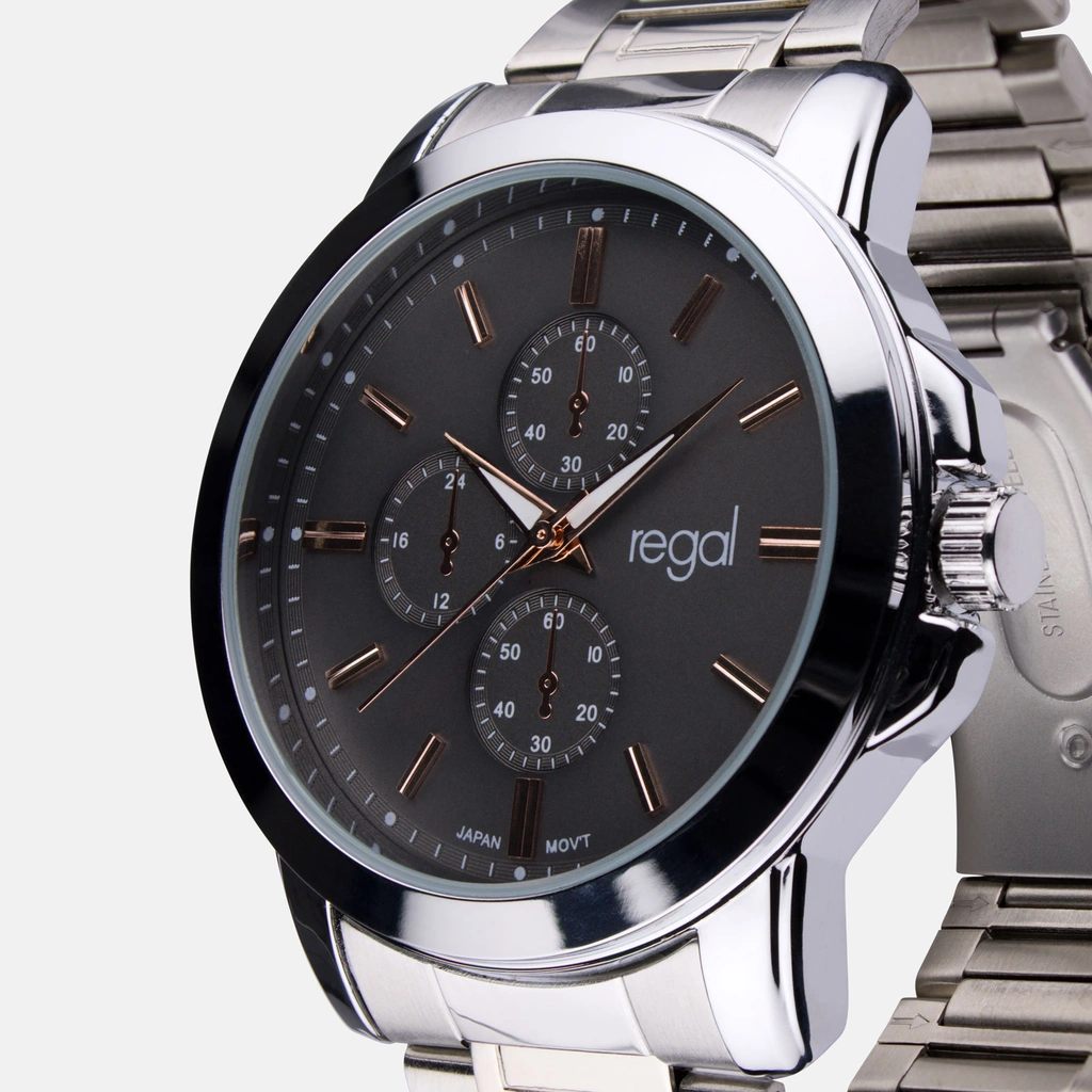 Regal klockset herr -  metallband, silverton/grå, 45mm