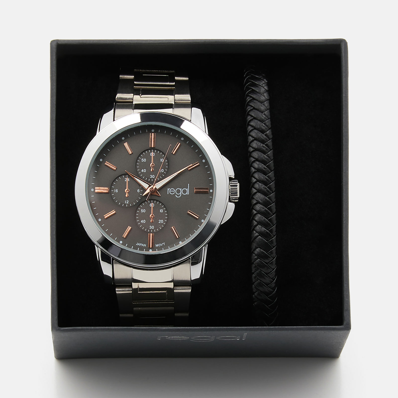 Regal klockset herr -  metallband, silverton/grå, 45mm