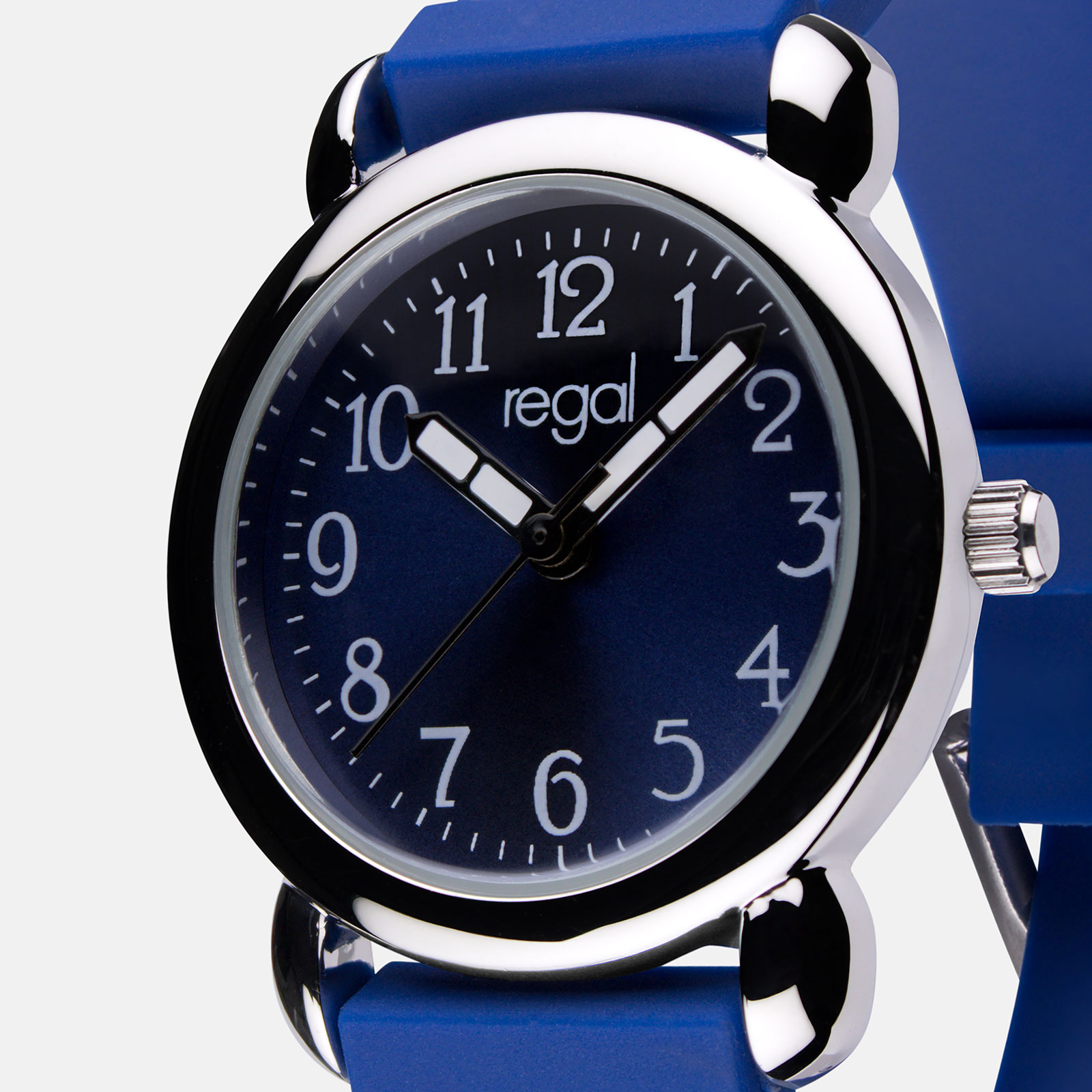 Regal barnklocka - blått gummiband, fotbollar, 27 mm