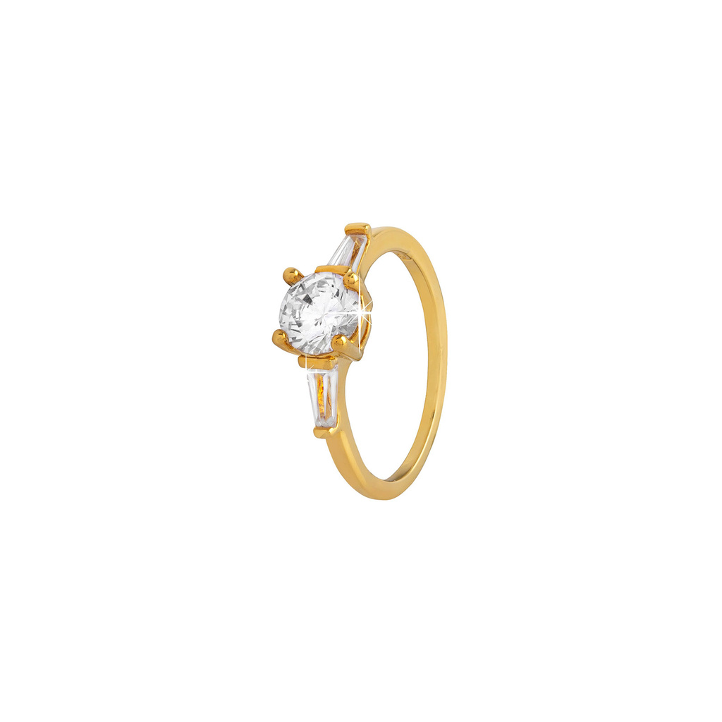 18K Guldpläterad ring med rund och baguettformade Zirkonia