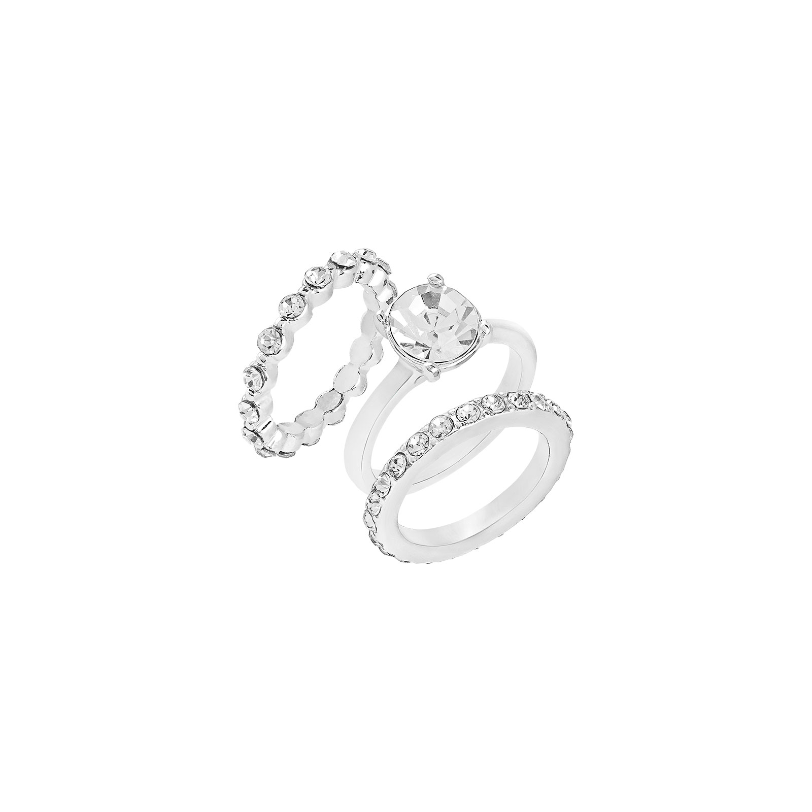 3-pack silverfärgade ringar - vita stenar