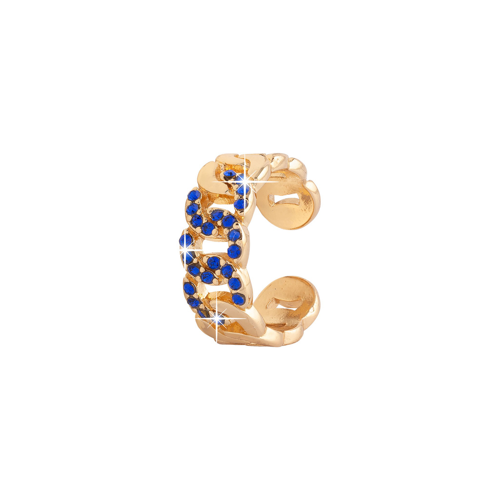 Guldfärgad ring kedja med blå stenar - onesize