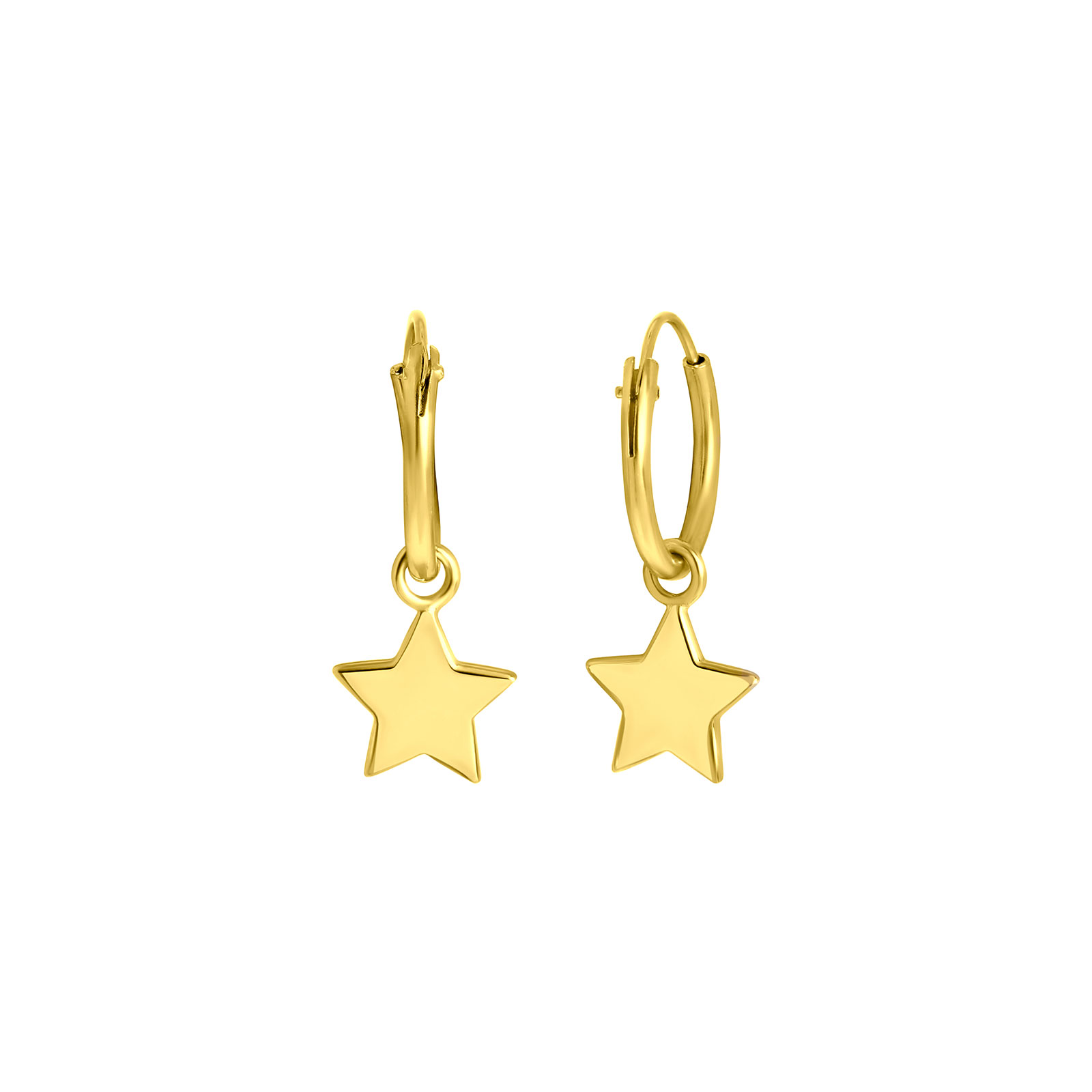 Guldfärgade örhängen 925 Sterling Silver - Hoops med stjärnor