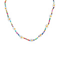 Halsband, multifärgade pärlor & blommor - 38 cm