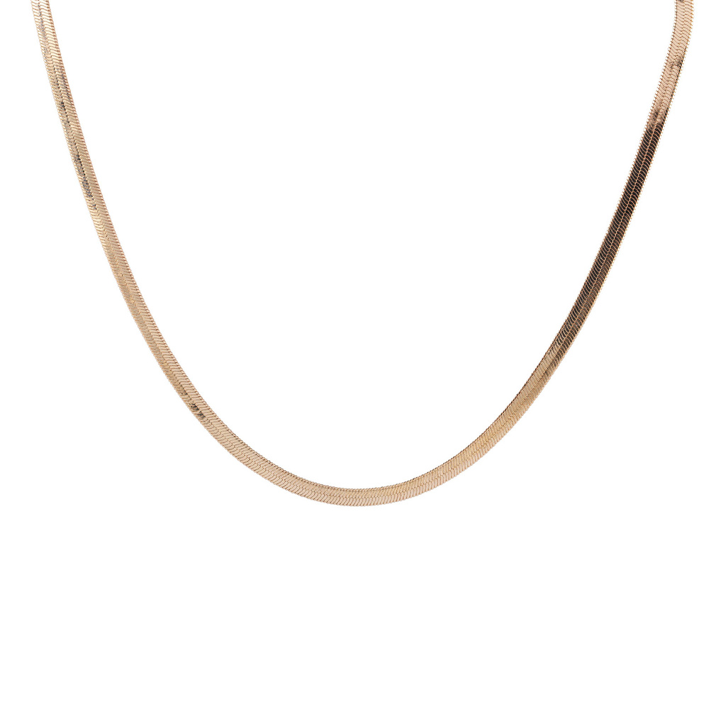 Guldfärgat halsband - platt ormkedja, 43 cm