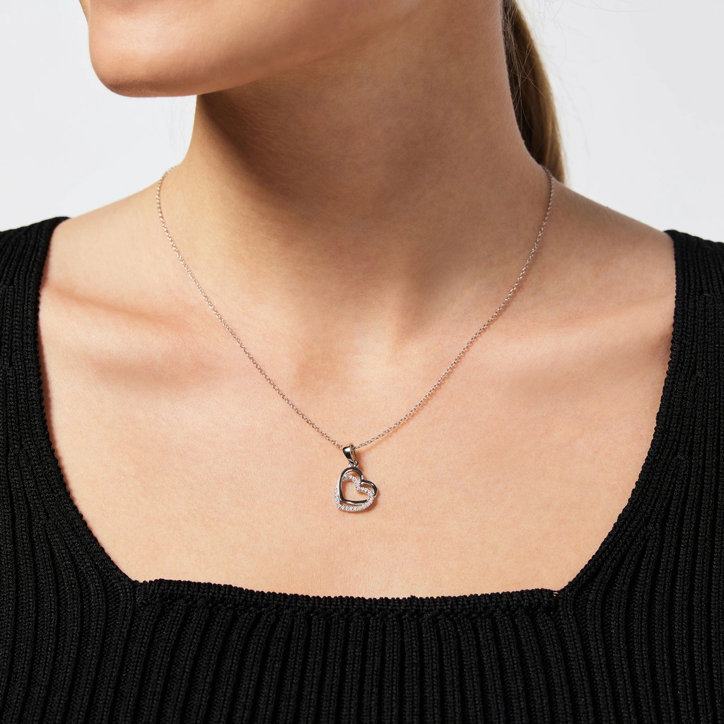Halsband i äkta silver - dubbelt hjärta, 42+5 cm