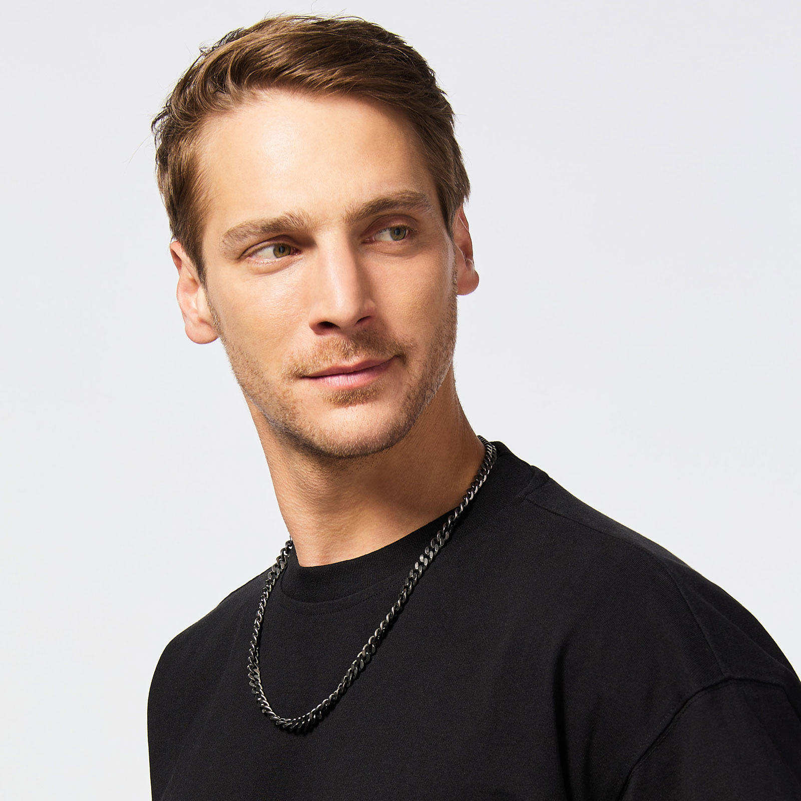 Stålhalsband herr - grå pansarlänk, 55 cm