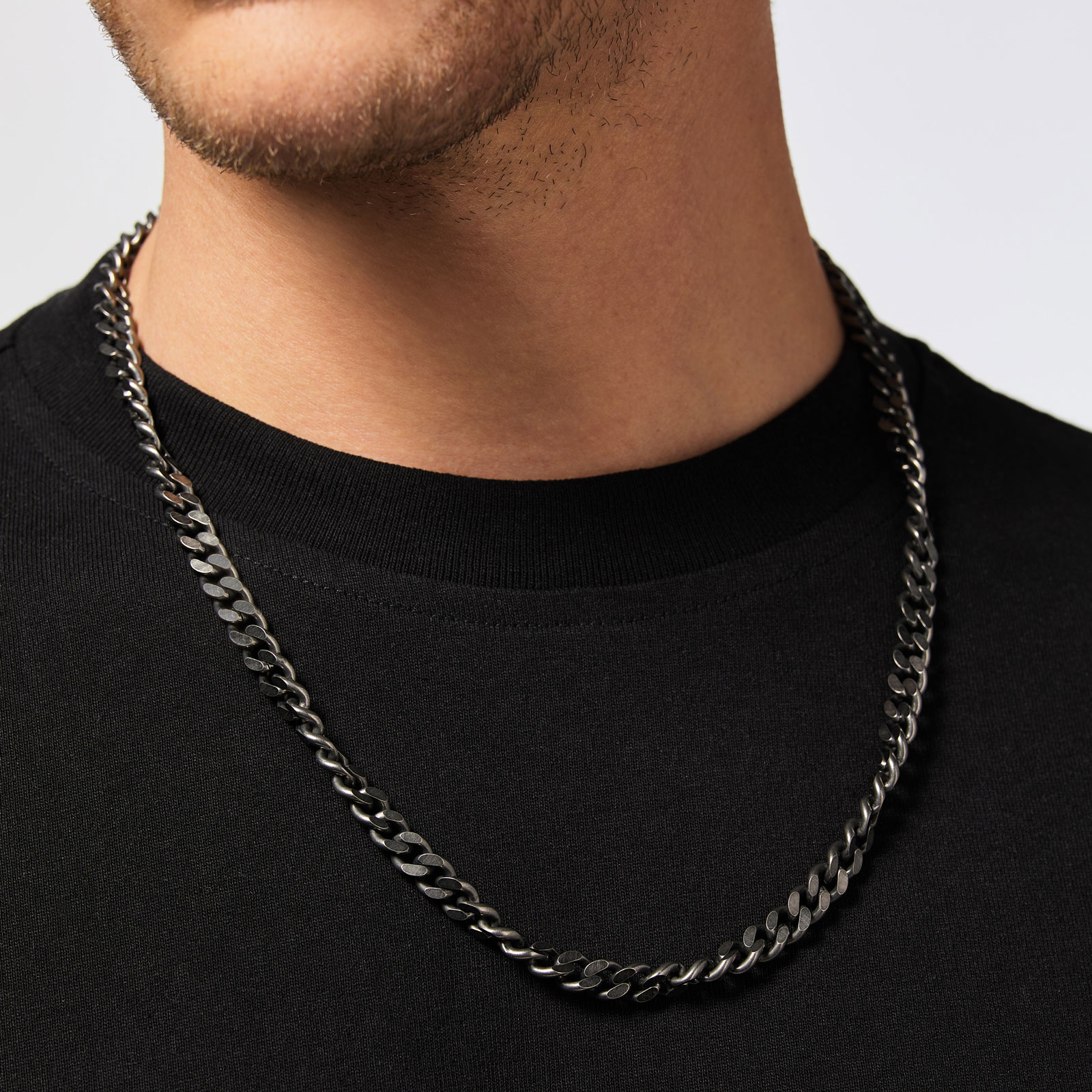 Stålhalsband herr - grå pansarlänk, 55 cm