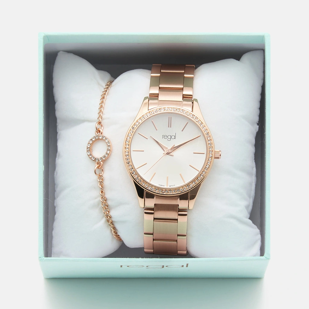 Regal klockset dam - metallband, rosegold, 34mm