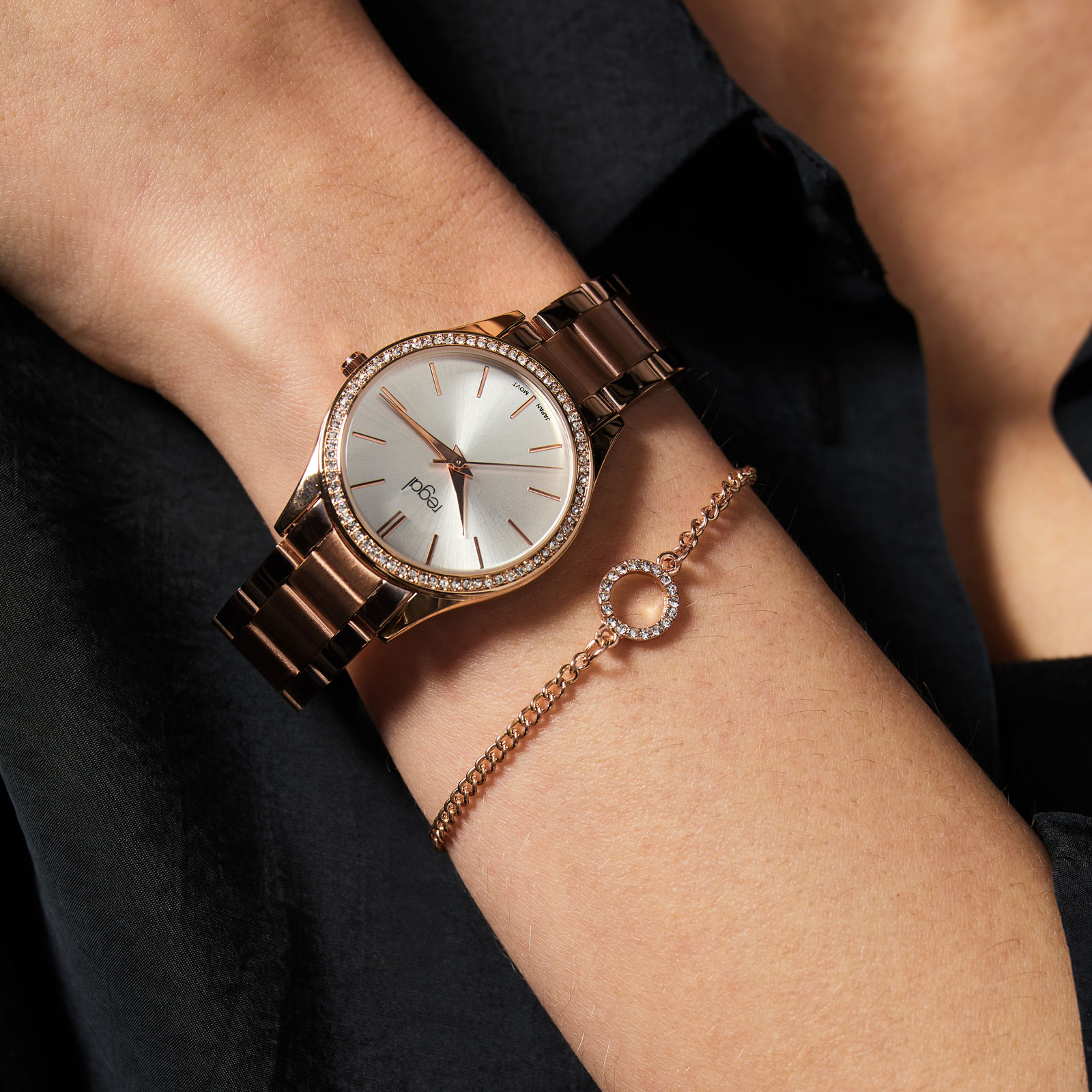 Regal klockset dam - metallband, rosegold, 34mm