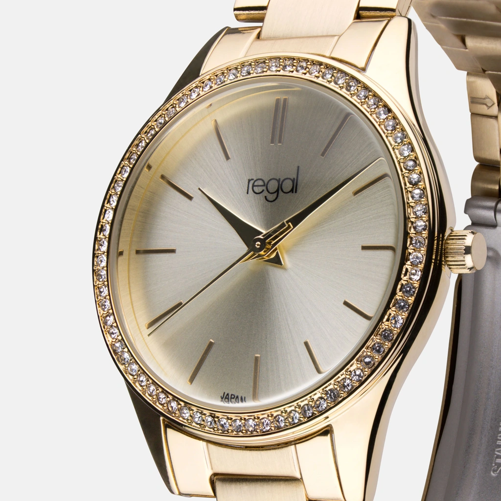 Regal klockset dam - metallband, guldton, 34mm