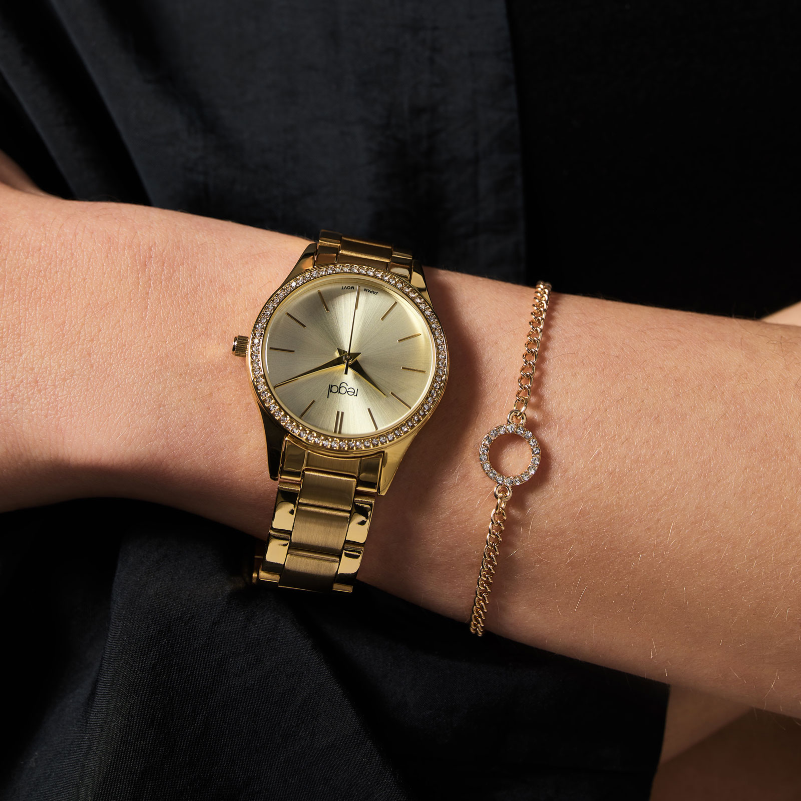 Regal klockset dam - metallband, guldton, 34mm