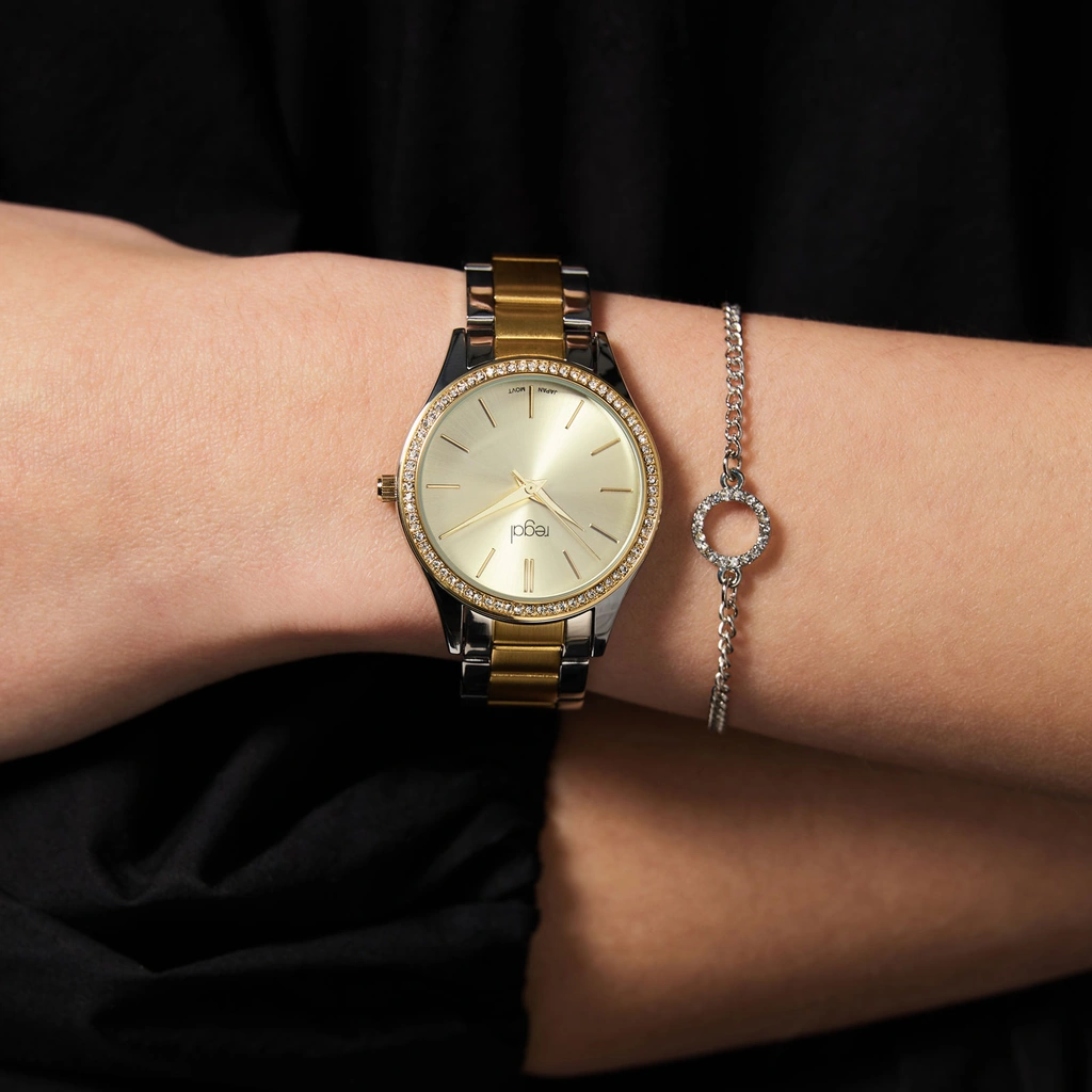 Regal klockset dam - metallband, bicolor, 34mm