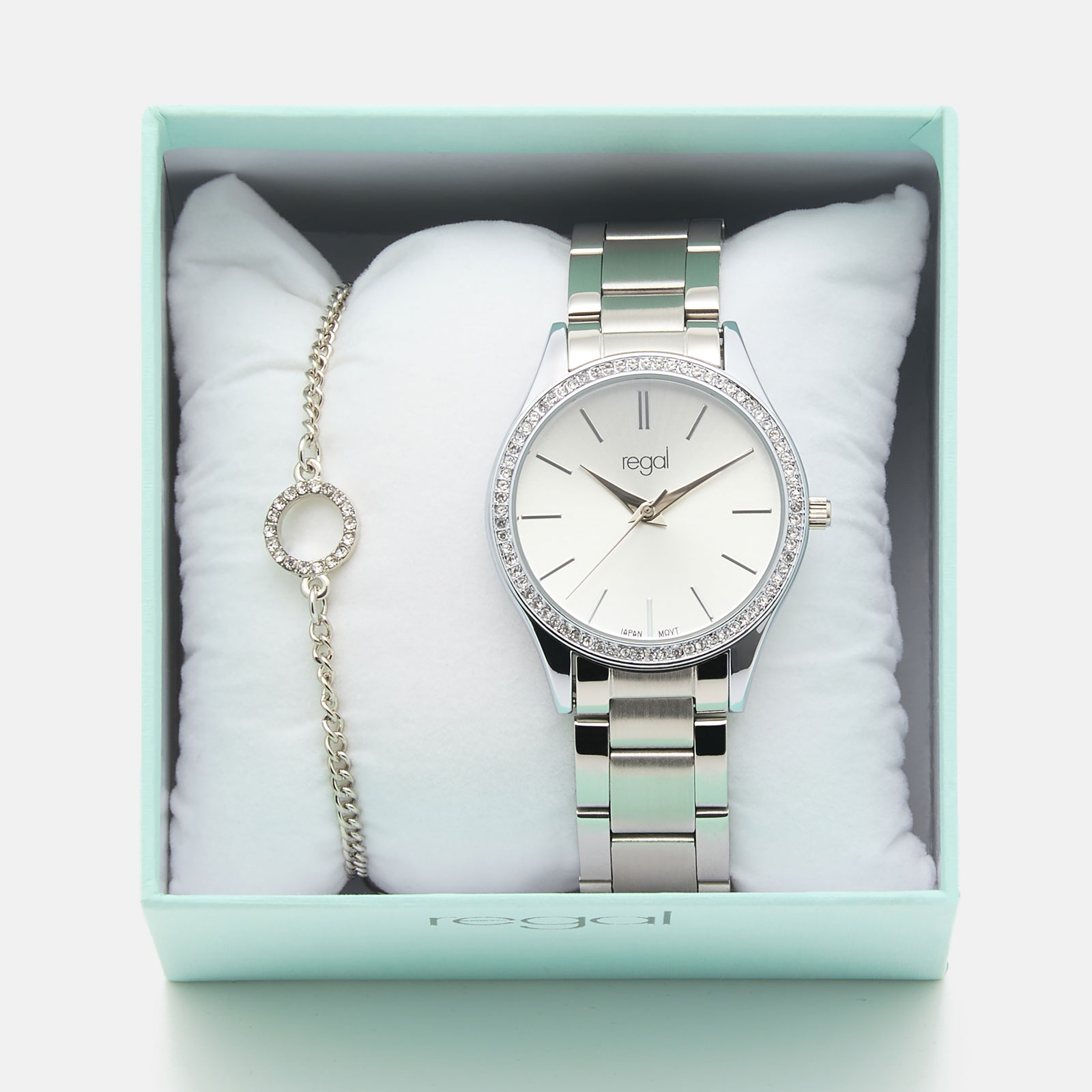 Regal klockset dam - metallband, silverton/vit, 34mm