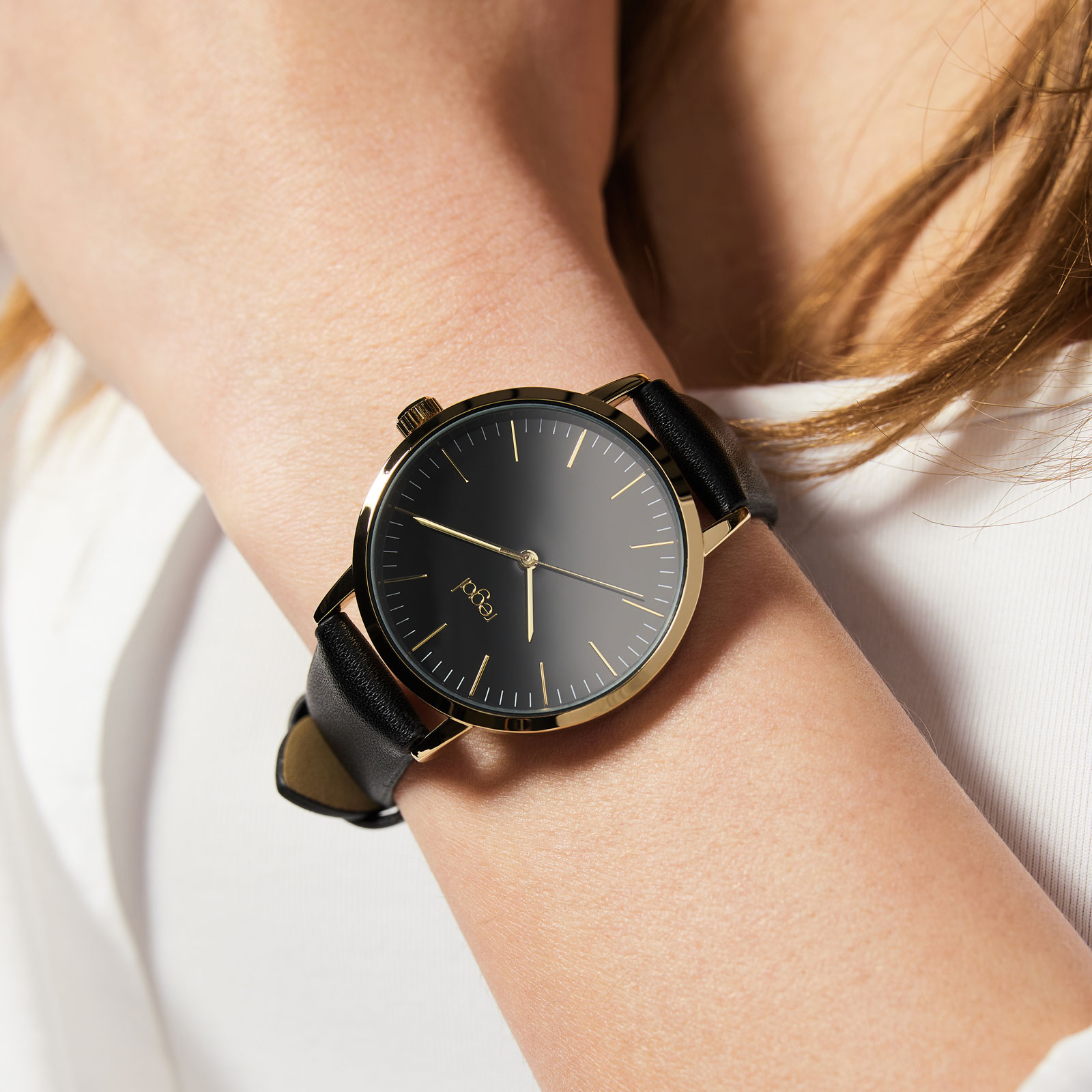 Regal damklocka - svart band, guldton/svart, 36mm