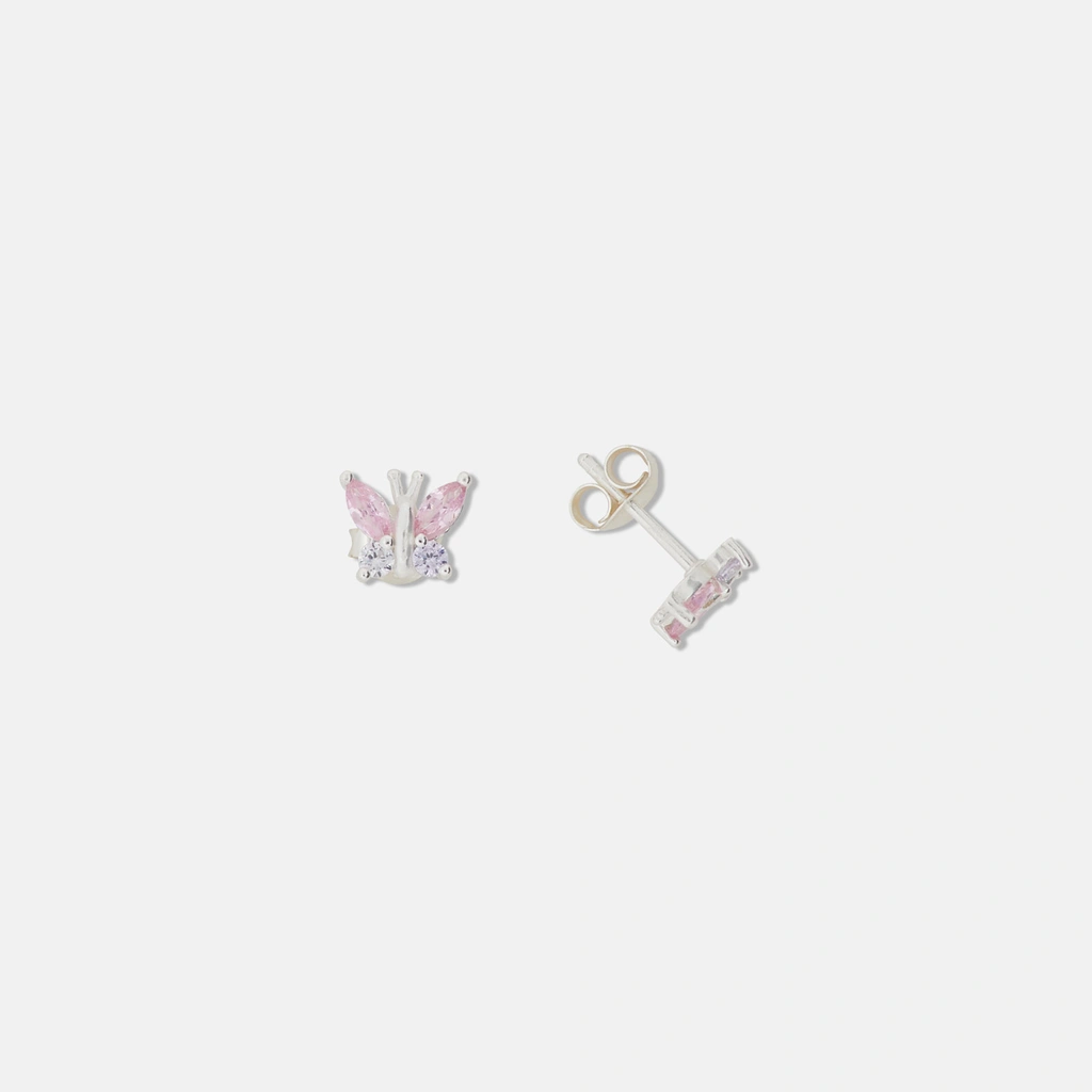 Silverörhängen för barn - rosa/lila fjärilar, 7x6 mm