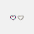 Silverörhängen för barn - hjärtan, flerfärgade kristaller, 10x12 mm