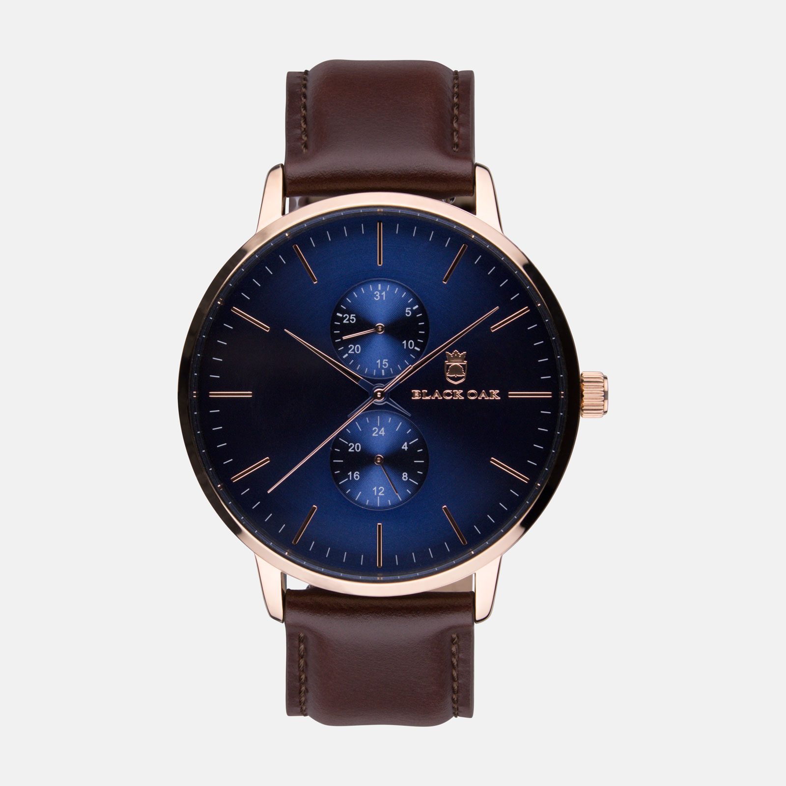 Black Oak Shumardii herrklocka - brun/blå, 42 mm