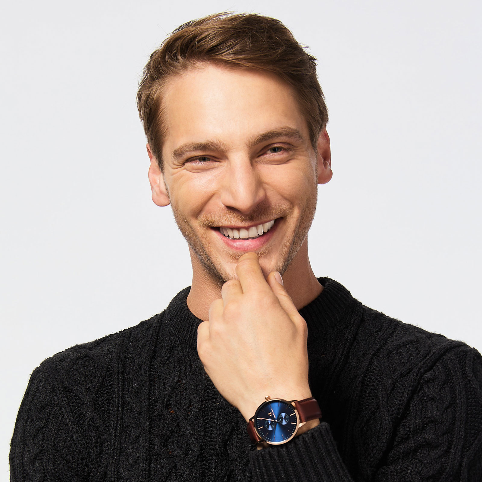 Black Oak Shumardii herrklocka - brun/blå, 42 mm