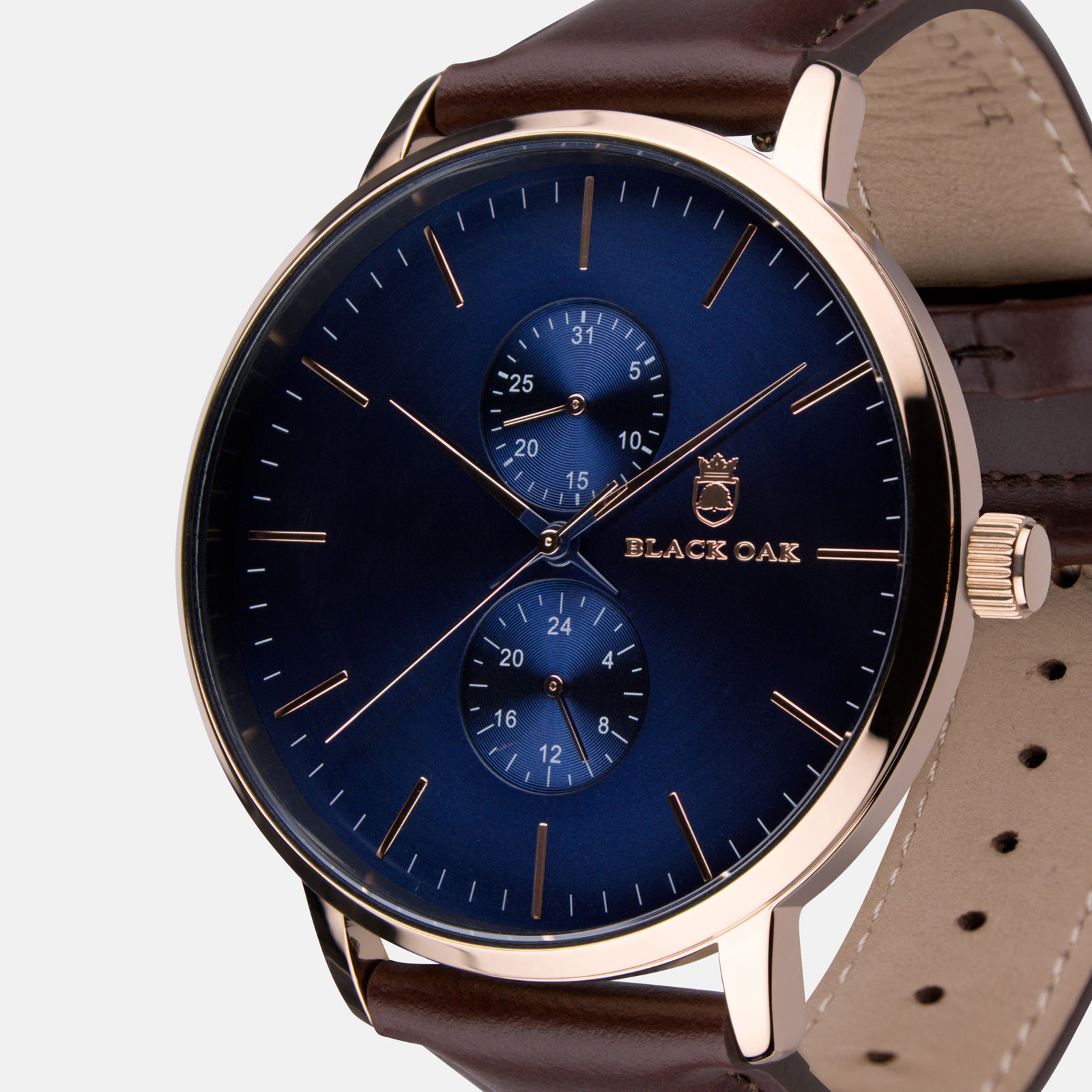 Black Oak Shumardii herrklocka - brun/blå, 42 mm