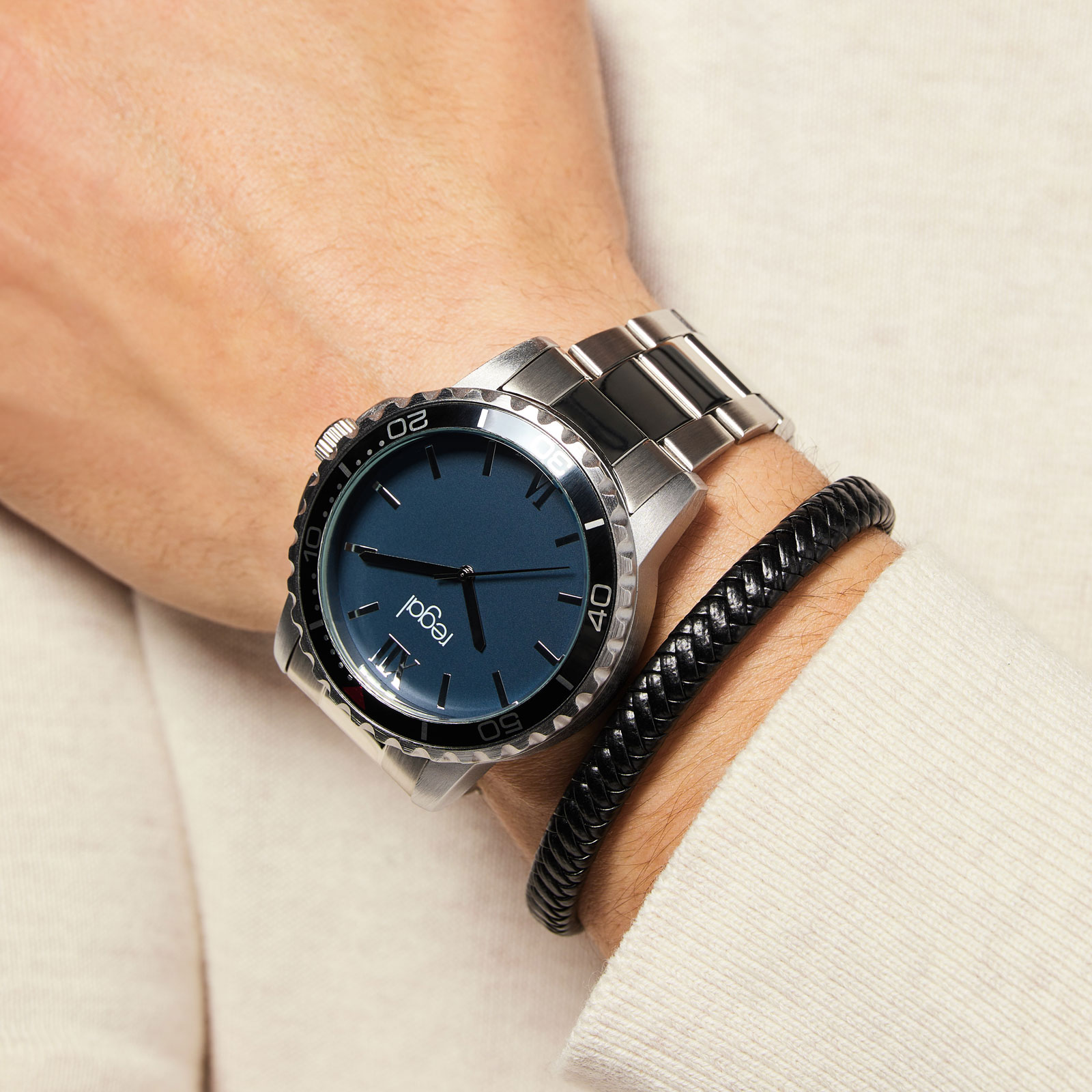 Herrset klocka & armband - blå urtavla